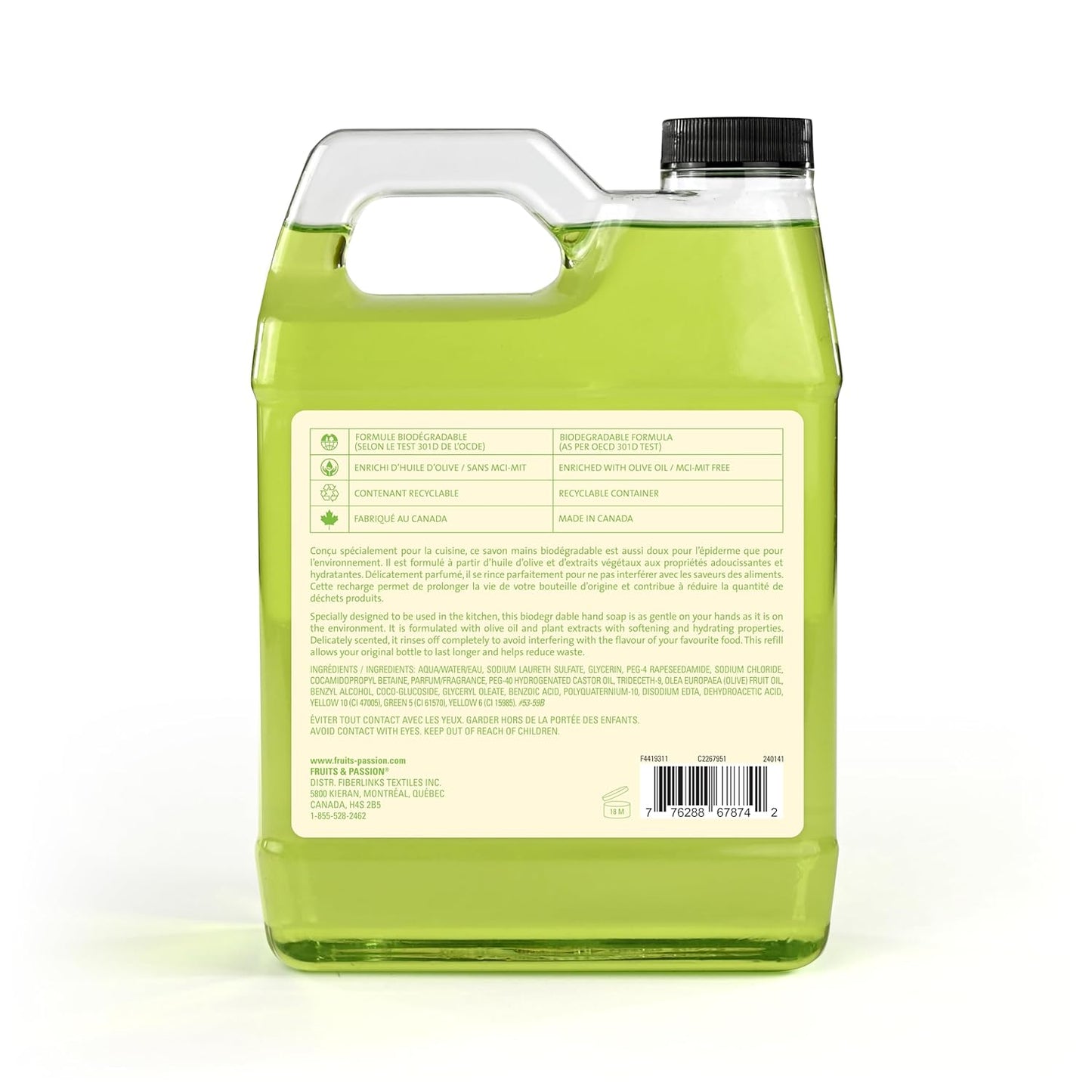 Cucina Fruits & Passion Hand Soap Refill – 1 Liter (33.8 oz) Lime Zest and Cypress – Purifying All
