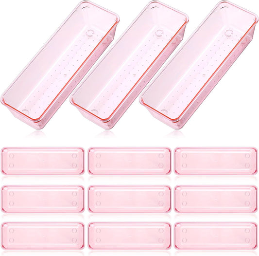 Maitys 12 Pcs Vanity Drawer Organizer 9 x 3 x 2 Inches Clear Plastic Utensil Organizers Kitchen