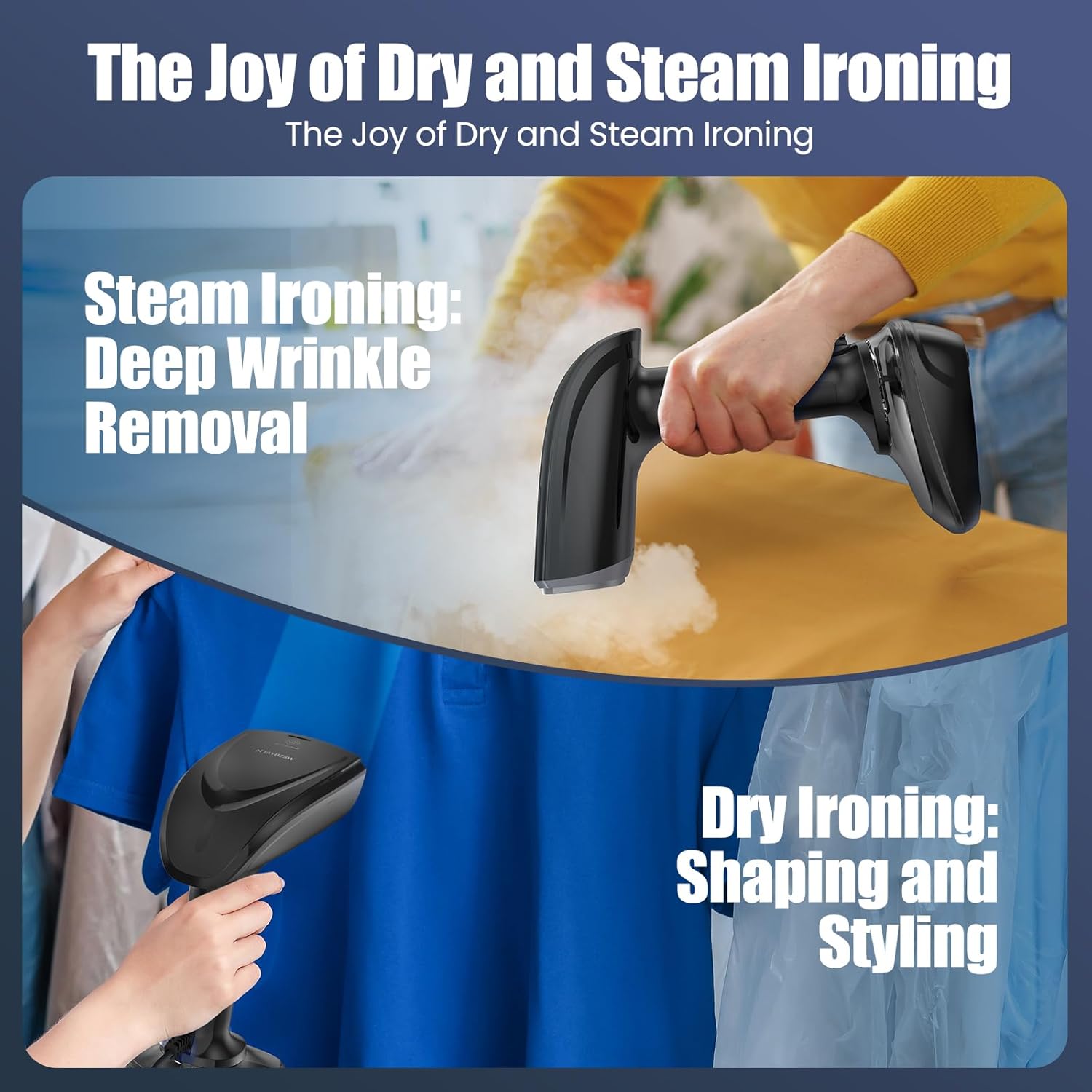 Powerful Handheld Fabric Steamer - 1800W with Fast Ceramic Heat-Up Plate, 2-in-1 Ironing & Wrinkle