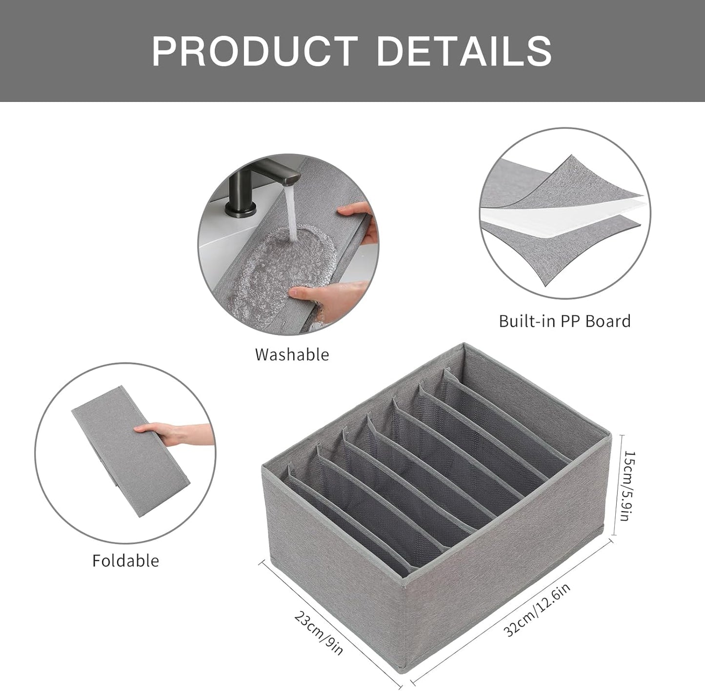 Qozary 4 Pack Drawer Organizers for Clothing, 8 Grids Foldable Closet Organizers and Storage Bins