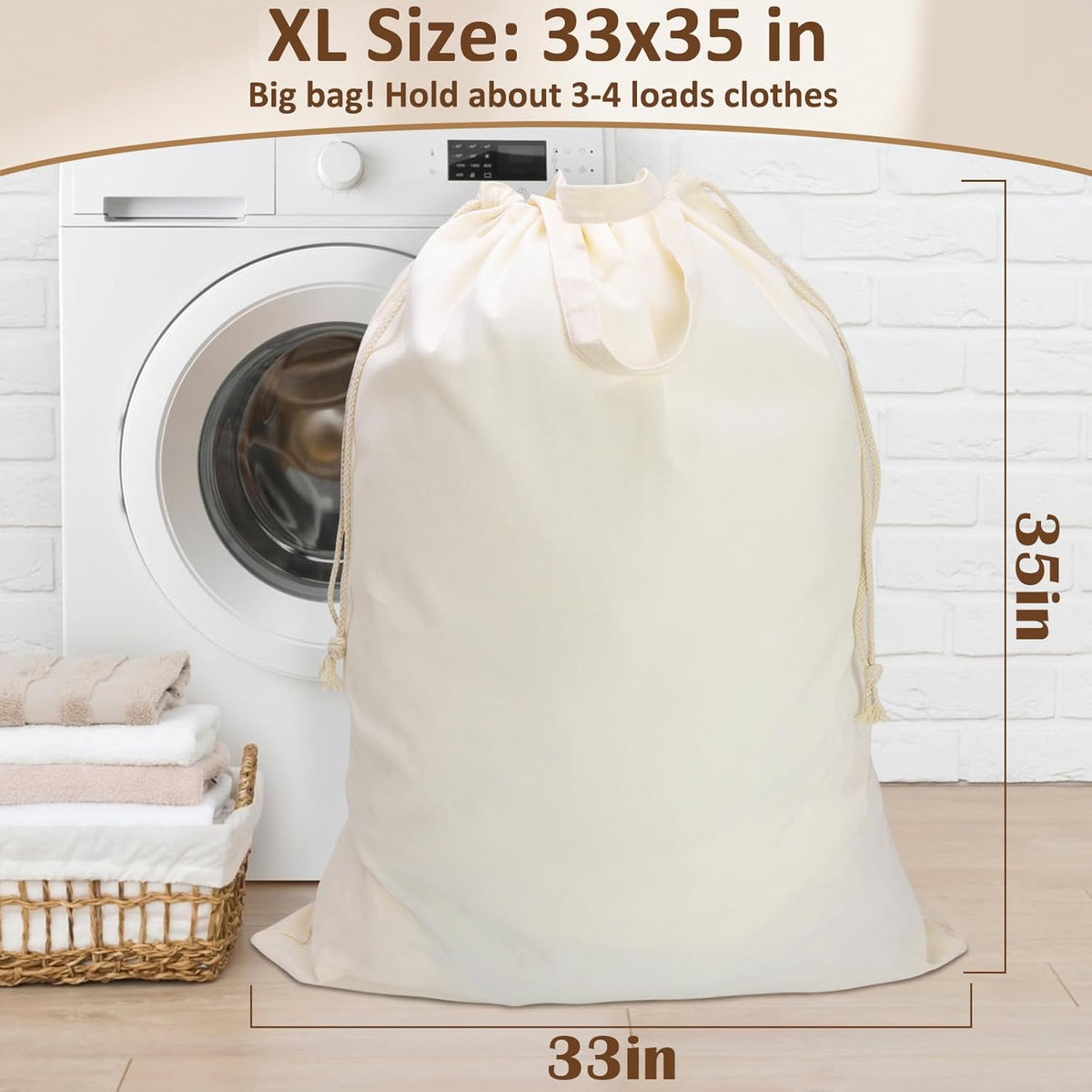 Canvas Laundry Bag 33"x 35", Thick Cotton Laundry Bag with Handles & Drawstring, Extra Large Heavy