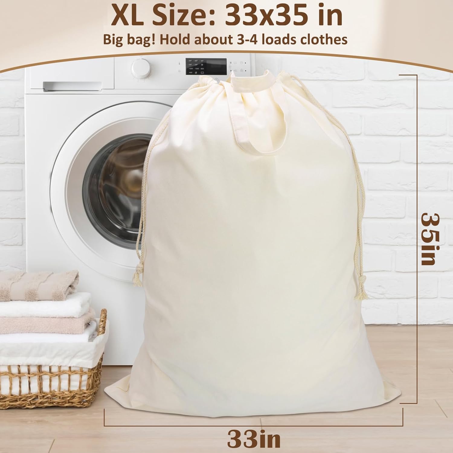 Canvas Laundry Bag 33"x 35", Thick Cotton Laundry Bag with Handles & Drawstring, Extra Large Heavy