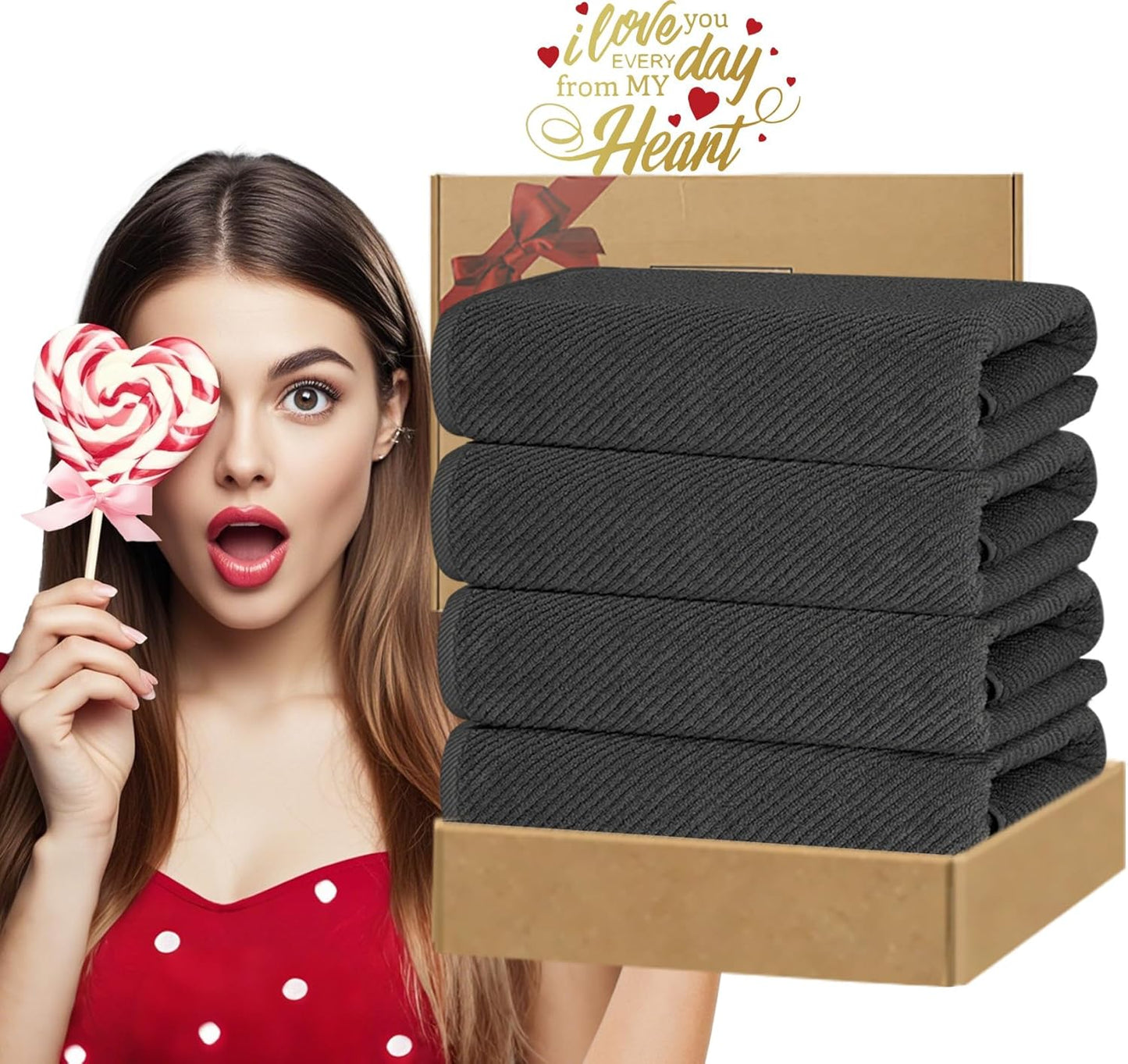 VOOVA & MOVAS Grey Bath Towels (4PC, Large 30"x56") - 100% Cotton | Quick Dry | Light Weight |