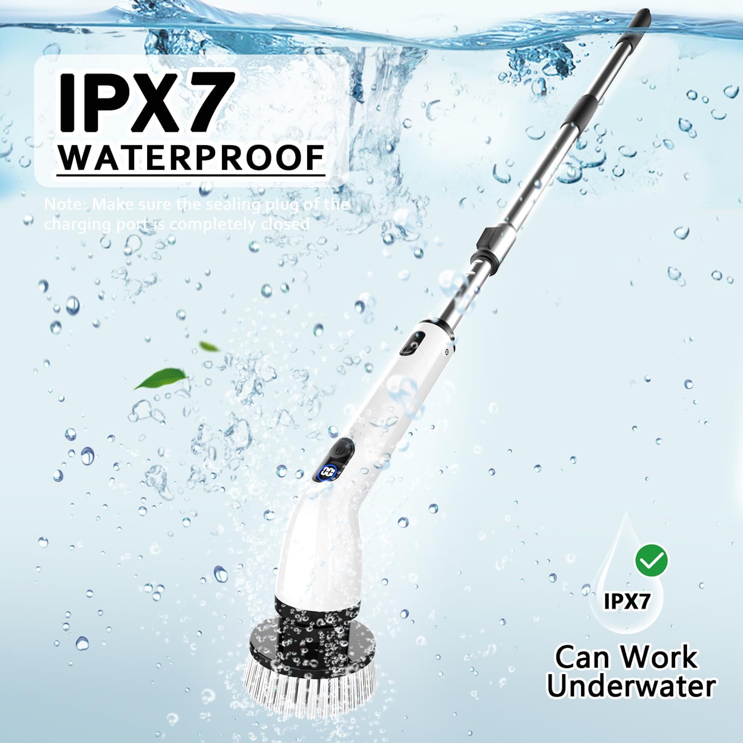 TUYU Electric Spin Scrubber, Full-Body IPX7 Waterproof Bathroom Scrubber with Power LCD Display