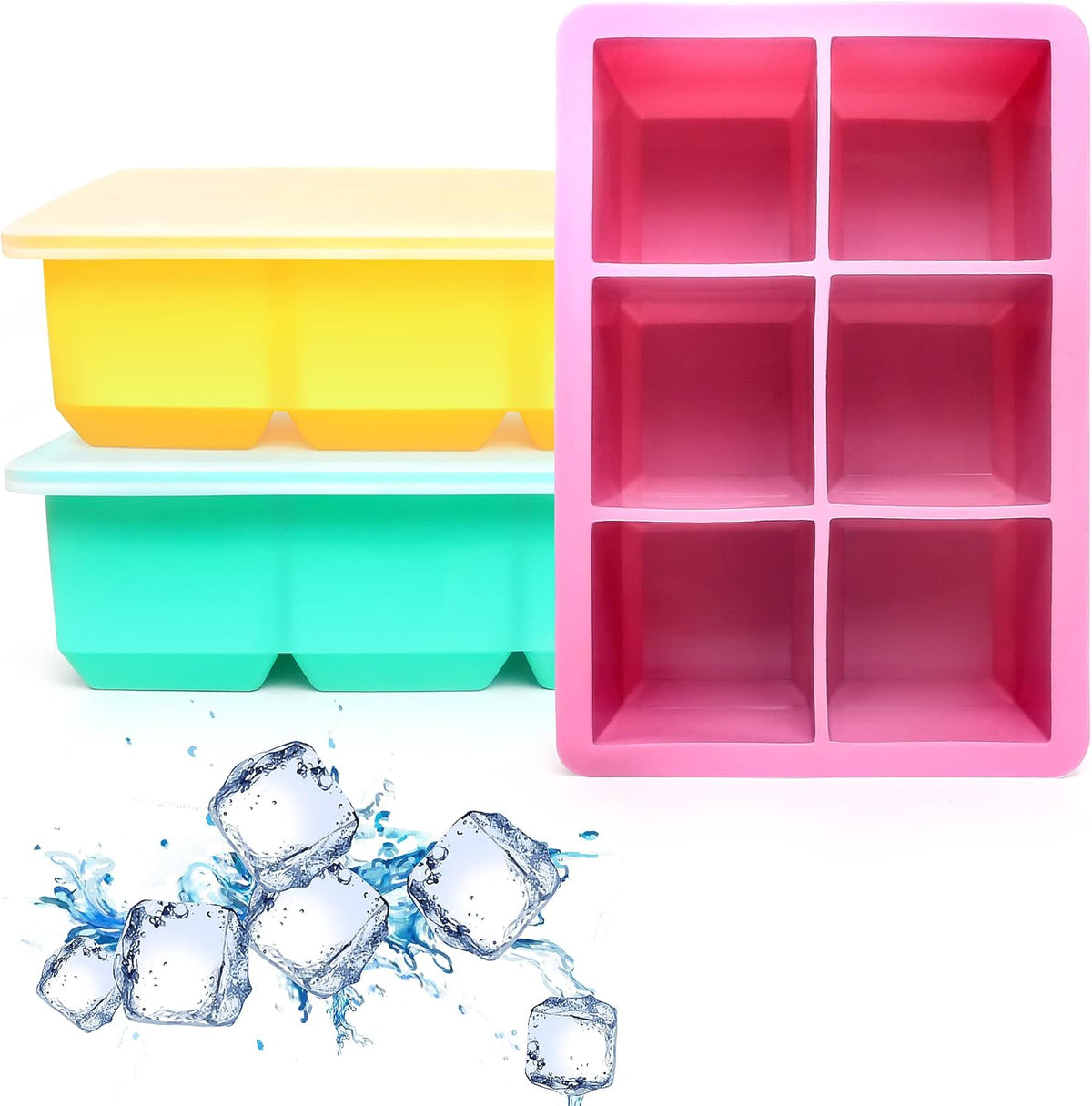 Silicone Ice Cube Trays 3 Pack - Large Size Silicone Ice Cube Molds with Leak Proof Removable Lid