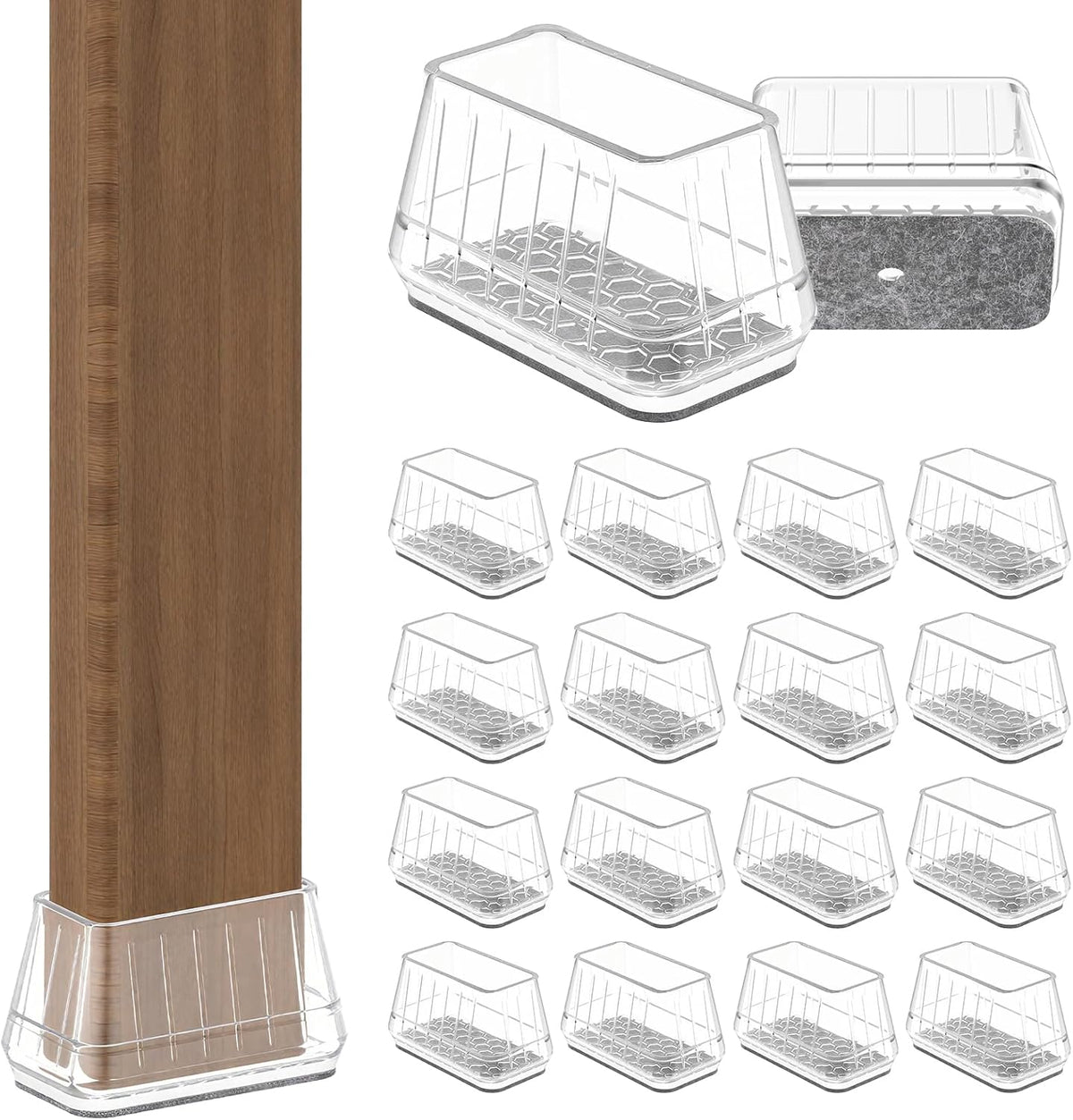 24PCS Rectangular Chair Leg Floor Protectors for Hardwood Floors, Thicken Rubber Chair Leg Cap