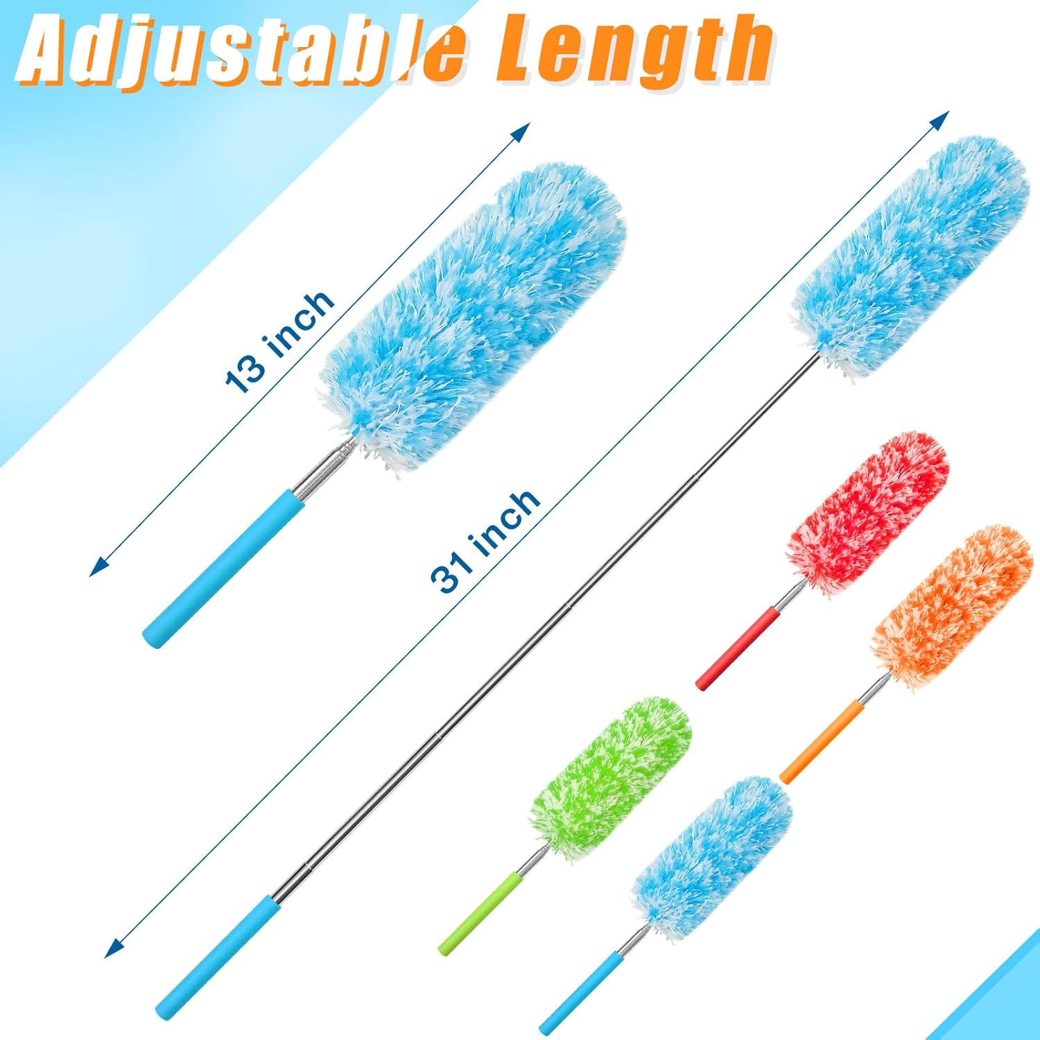 Tanlade 8 Pcs Microfiber Feather Duster for Cleaning 13-31 Inch Extendable Cobweb Dusters Ceiling