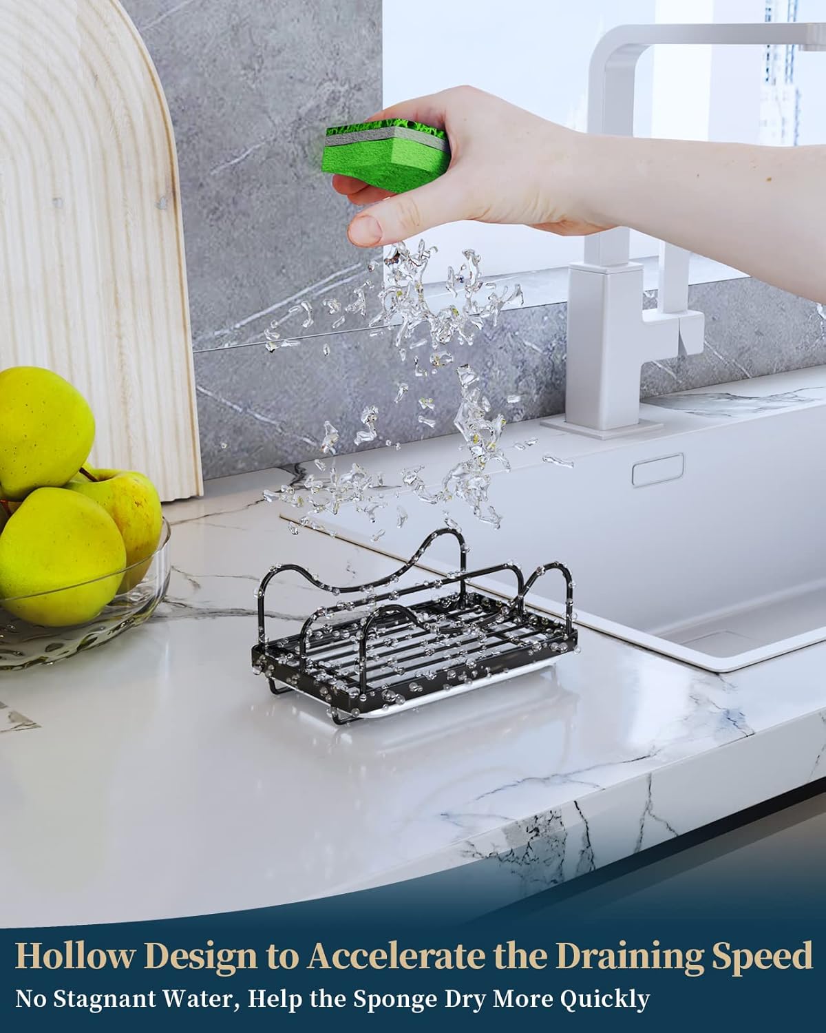 Consumest Sponge Holder for Kitchen Sink - Movable Sink Caddy for Countertop Organizer, 304