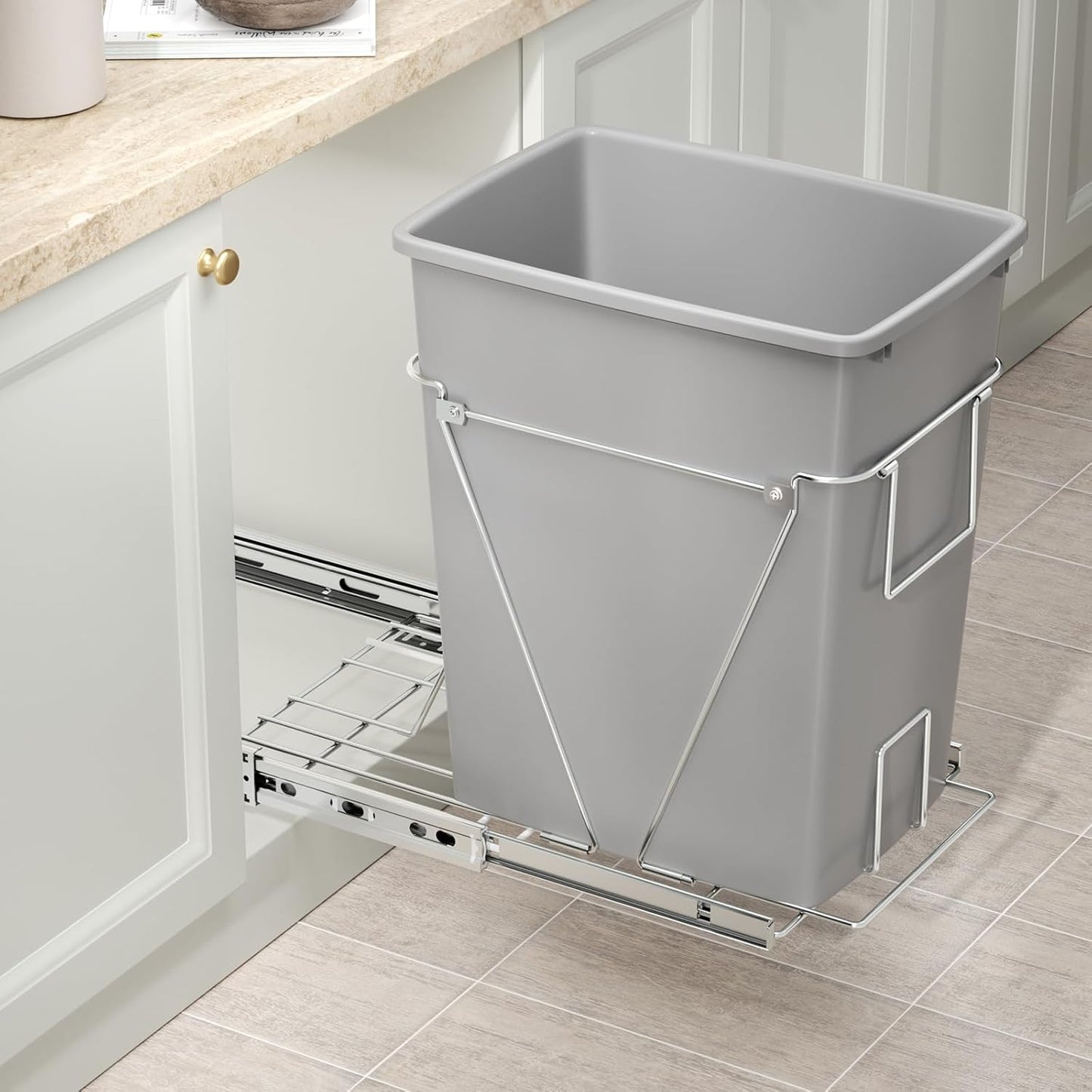 35 Quart Plastic Trash Can, Under Canbinet Waste Bin, 9-Gallons Slim Trash Can for Kitchen Bedroom