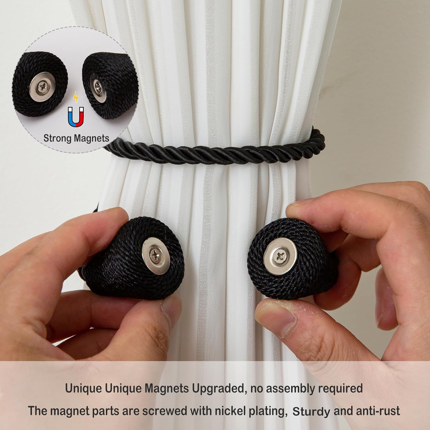 Magnetic Curtain Tiebacks 6 Pack Outdoor Rope Curtain Tie Backs Decorative Window Treatment