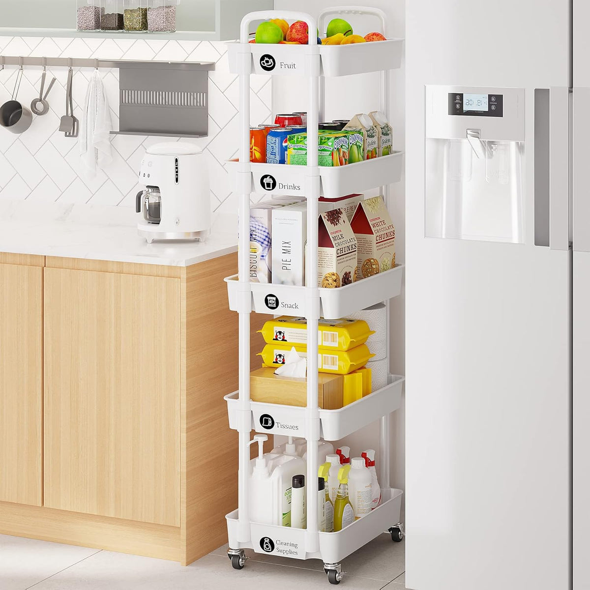 Laiensia 5-Tier Rolling Cart with Wheels,Multifunction Utility Storage carts, Kitchen Storage