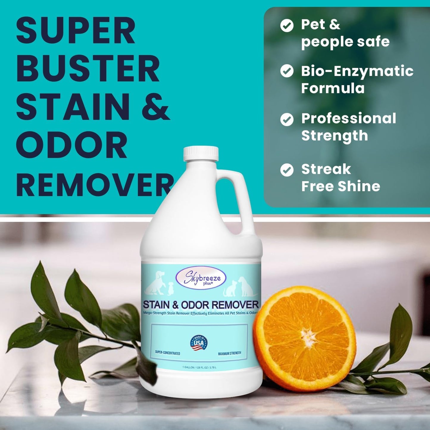 Pet Stain Odor eliminator - Super-concentrated Enzyme cleaner - Sky breeze plus - Extra Strong Odor