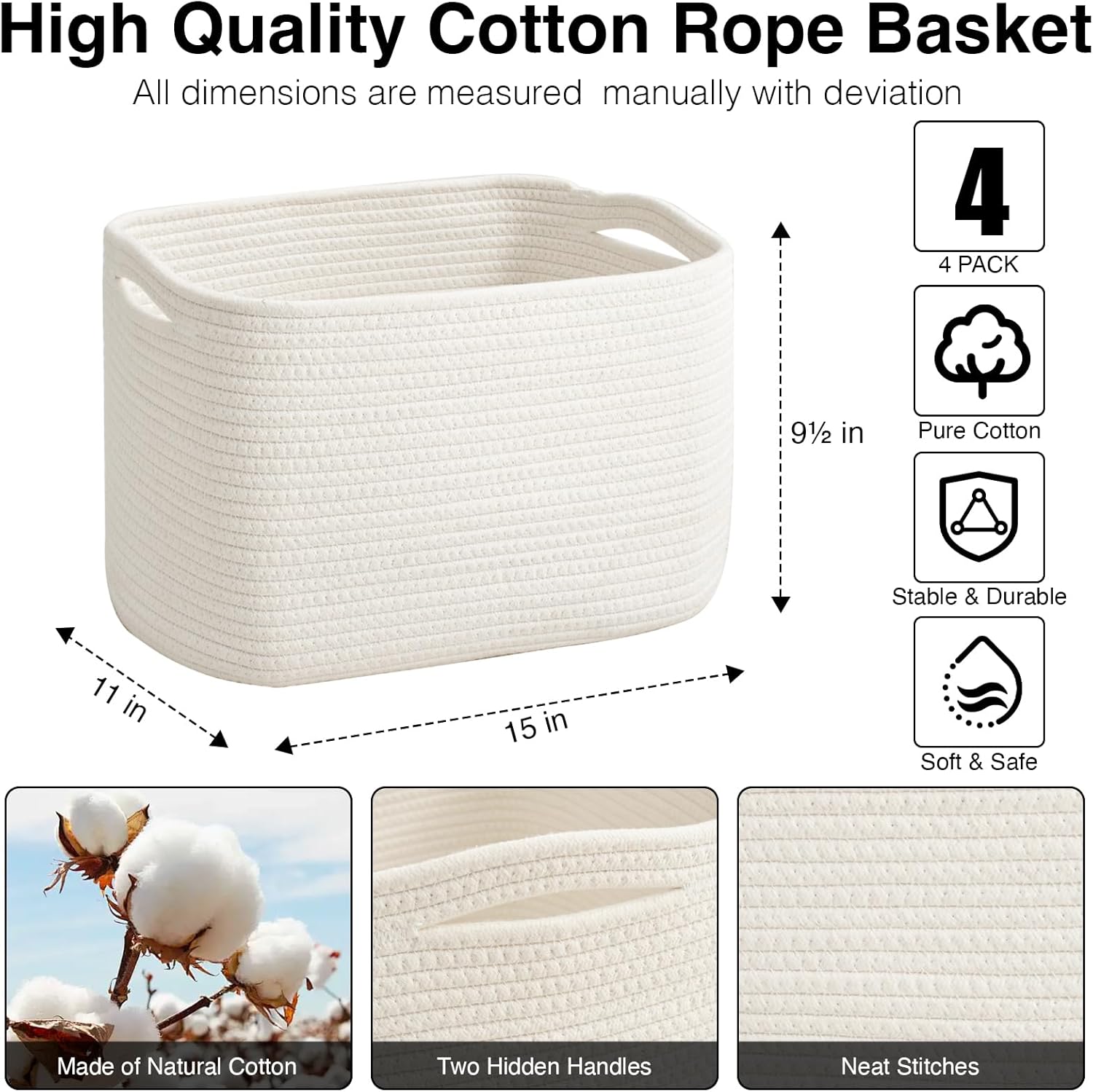 Storage Baskets for Organizing & Shelves, Woven Cotton Rope Organization Bins for Dog Toys