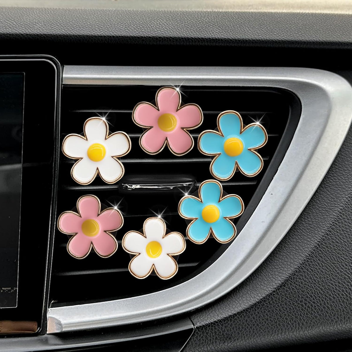 6pcs Flowers Car Air Freshener Vent Clips,Blue White Pink Daisy Flowers Air Vent Clip Car