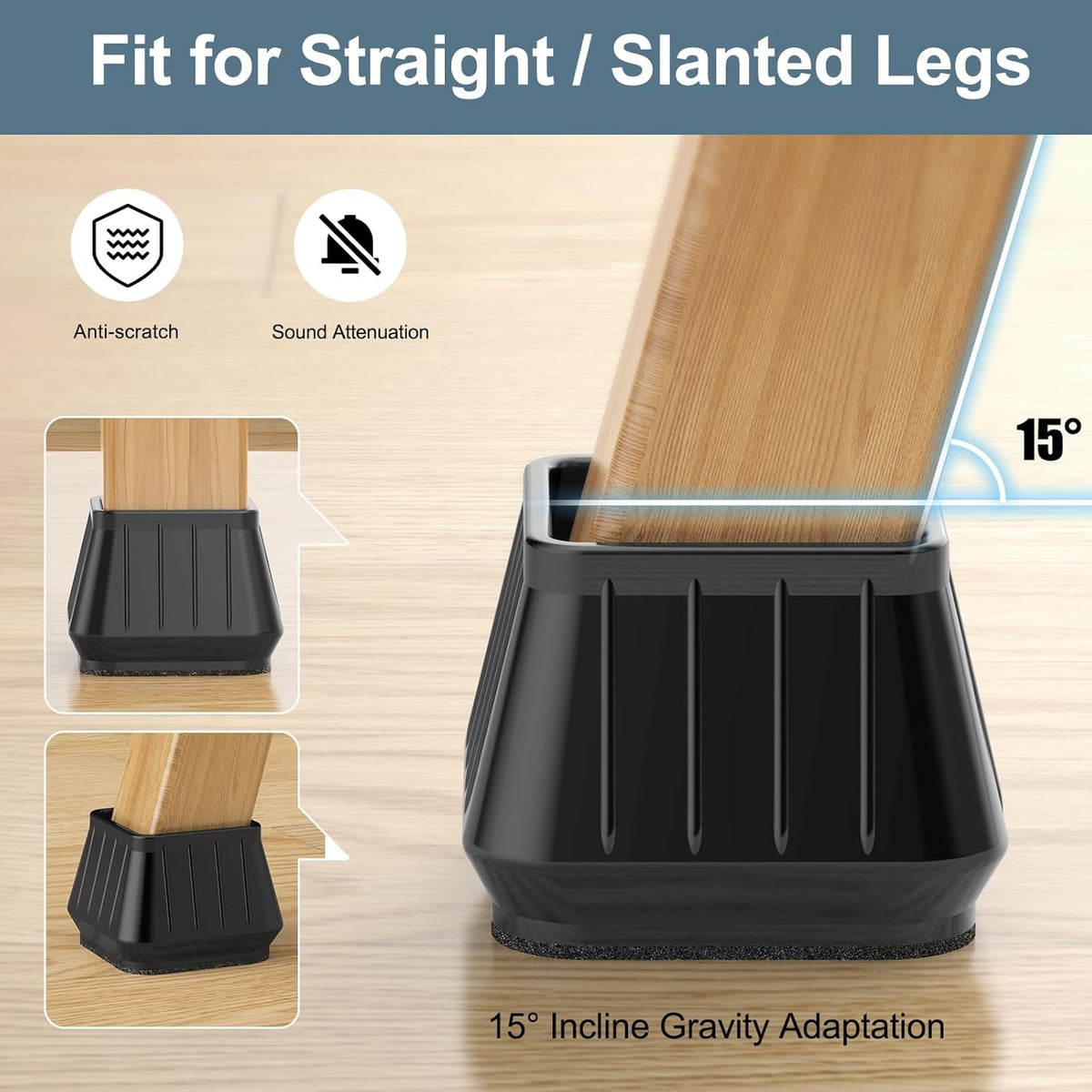 24PCS Square Chair Leg Floor Protectors for Hardwood Floors, Thicken Rubber Chair Leg Cap Covers