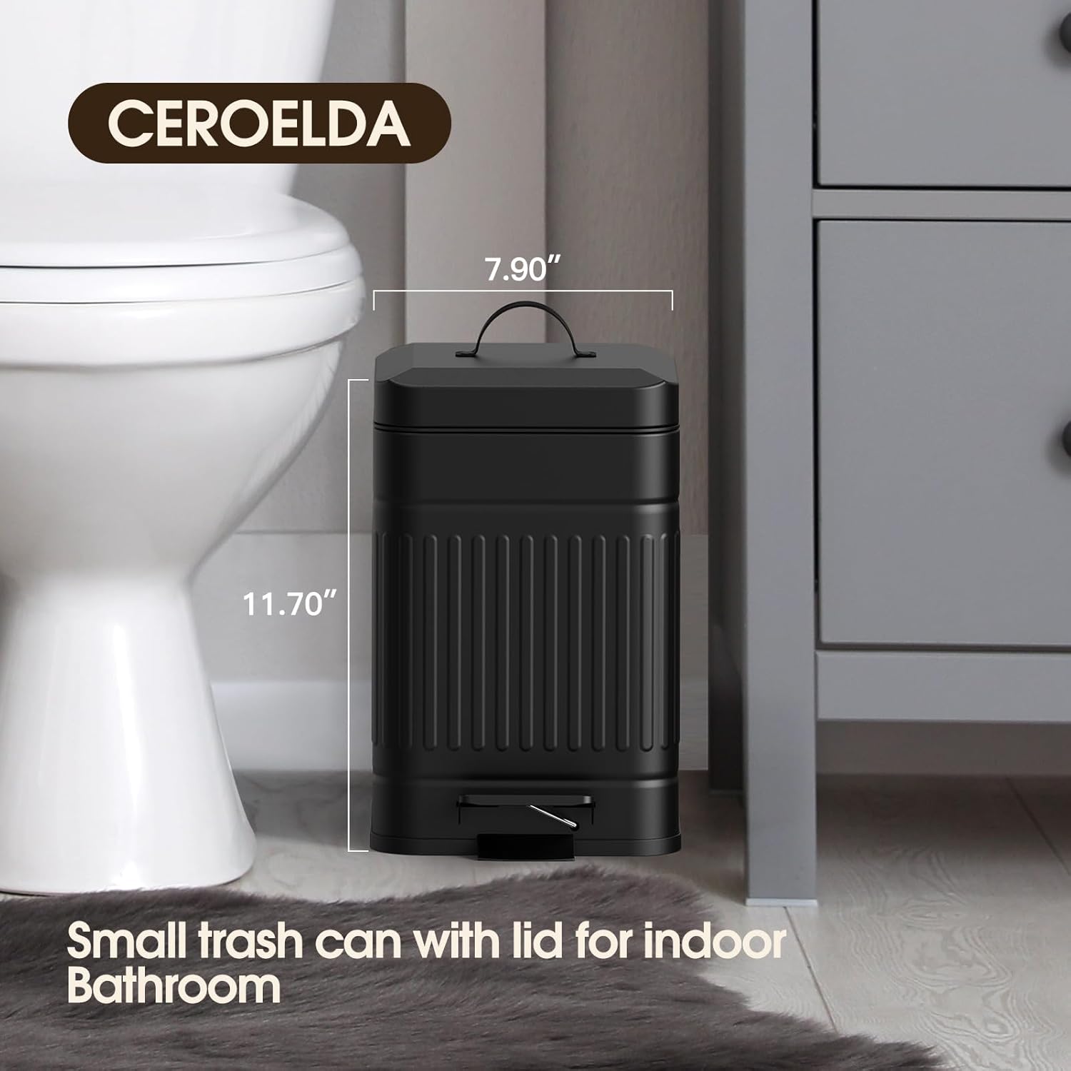 CEROELDA Small Trash Can with Lid-5L/1.3 Gal,Stainless Steel Outdoor Dog Poop Garbage Can-Farmhouse