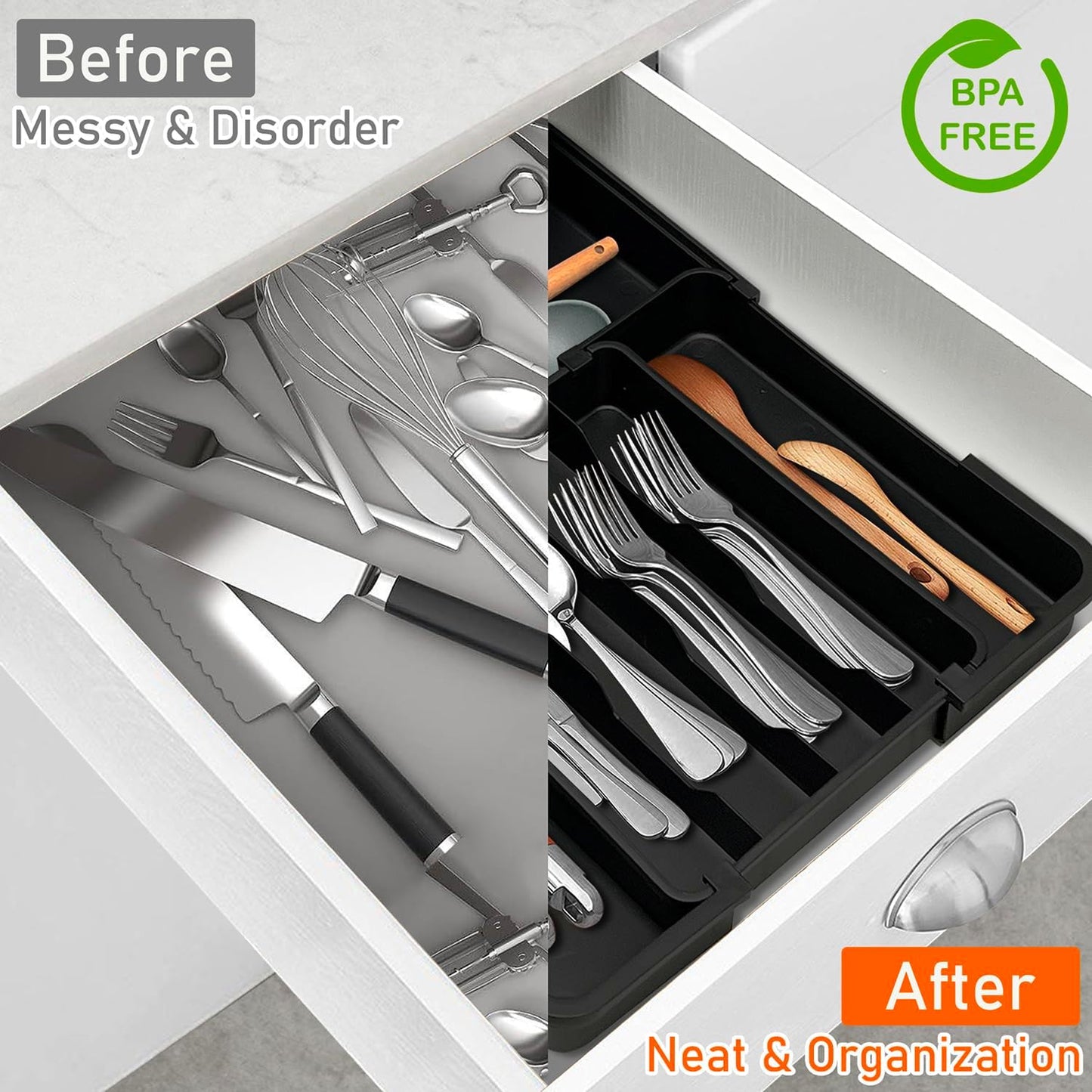 Silverware Organizer - Expandable Kitchen Drawer Organizer, Utensil Drawer Organizer, Adjustable