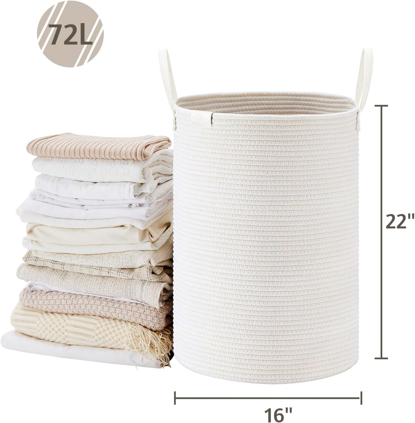 VIPOSCO Tall Laundry Basket, Large Dirty Clothes Hamper with Leather Handle, Woven Rope Storage