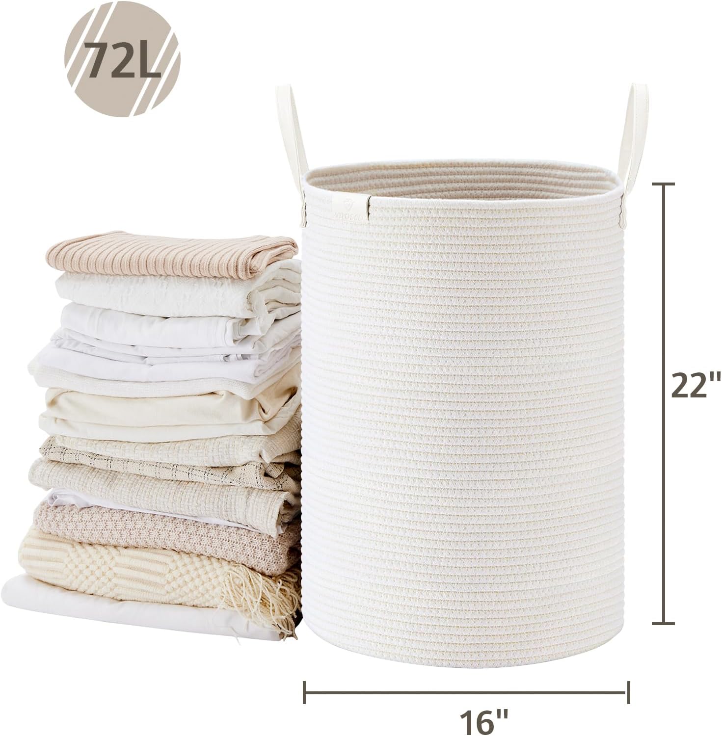 VIPOSCO Tall Laundry Basket, Large Dirty Clothes Hamper with Leather Handle, Woven Rope Storage