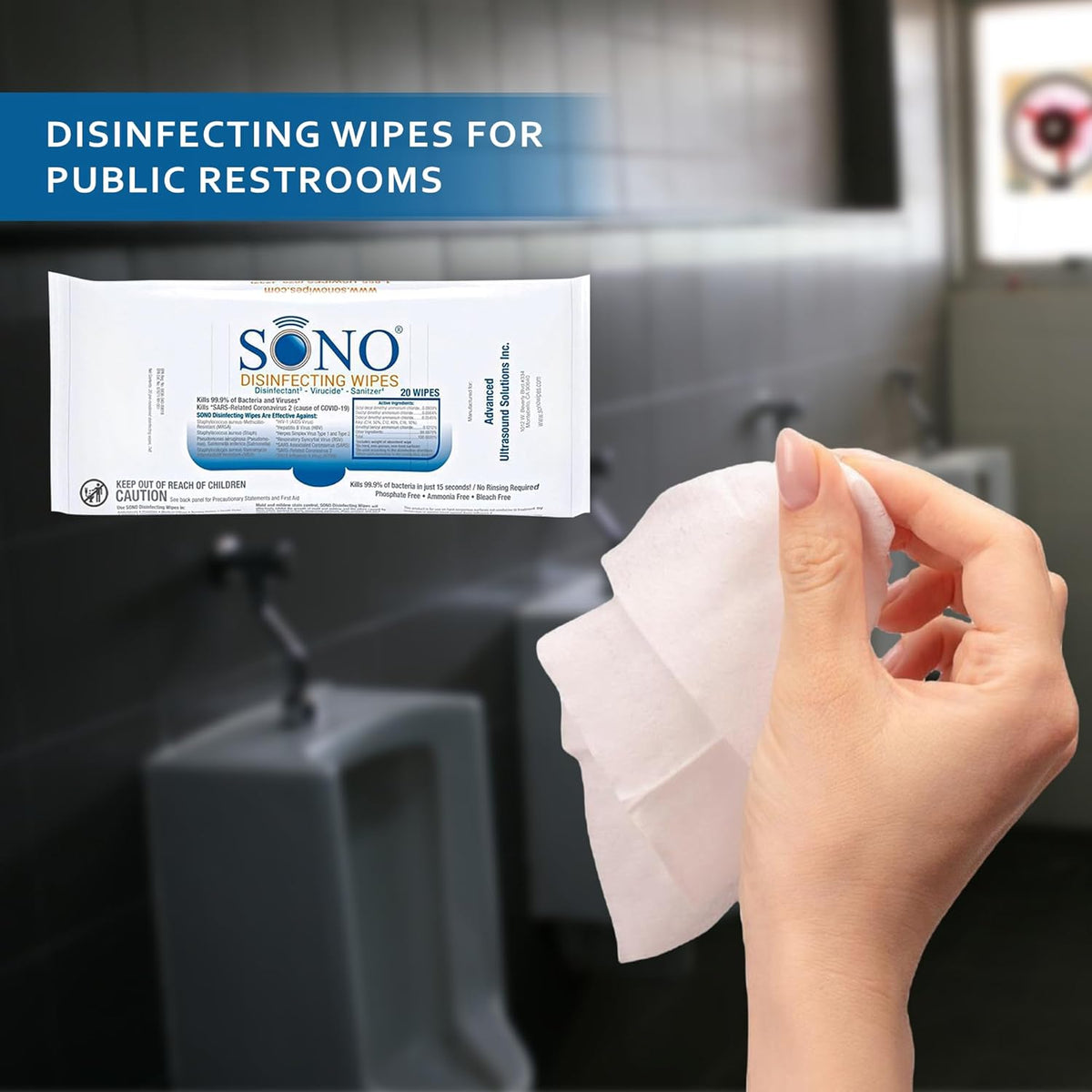 SONO Disinfecting Wipes - Antibacterial, No Alcohol & Bleach, Medical-Grade, All-Purpose - School