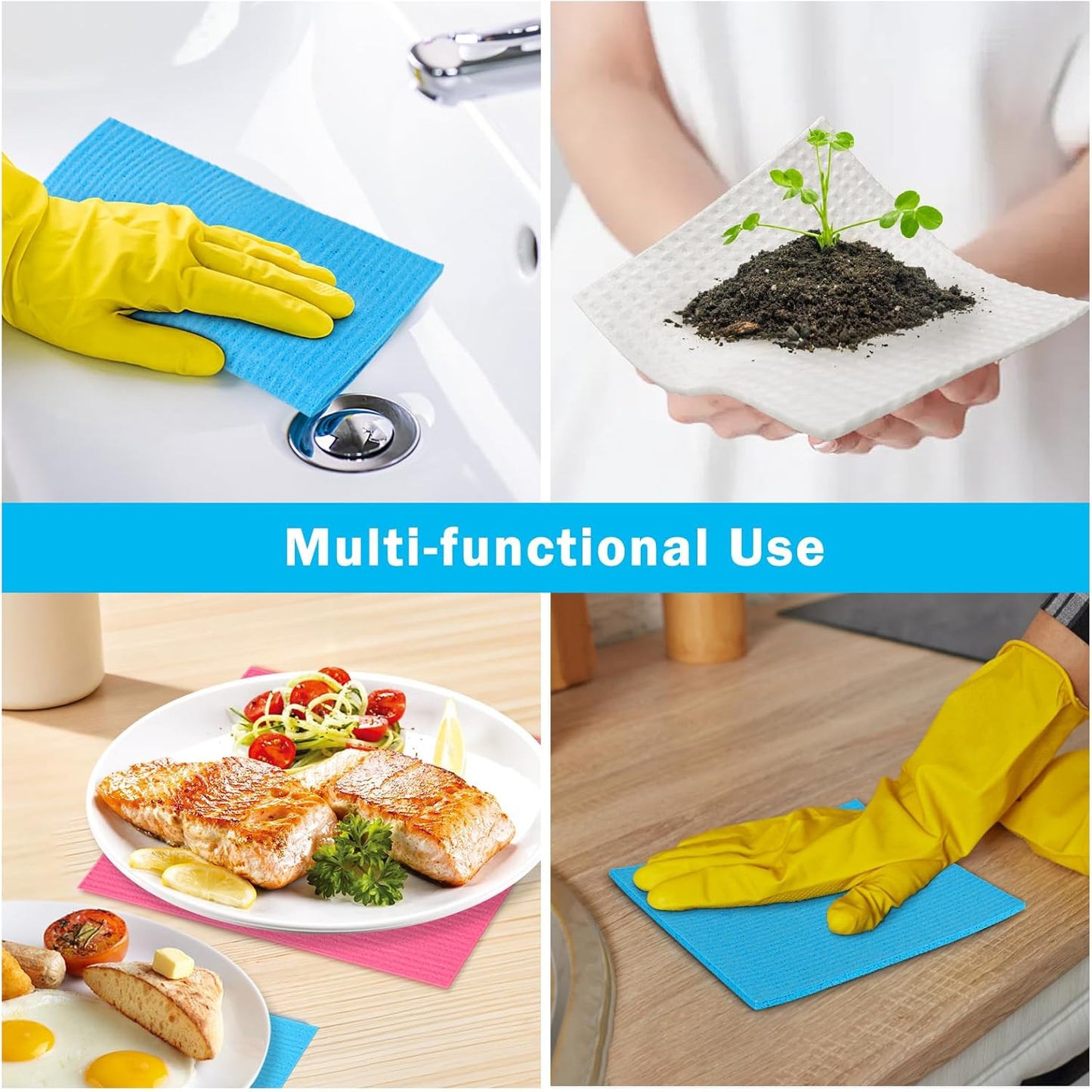 HOMEXCEL Swedish Dishcloths for Kitchen, 20 Pack Reusable Sponge Dish Cloth for Kitchen and