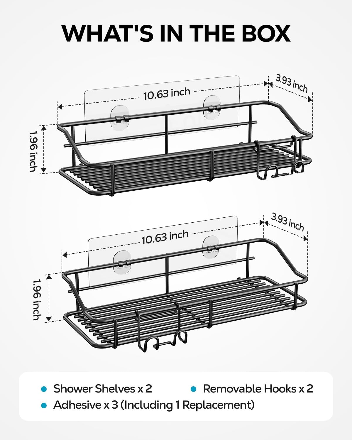 Nieifi Shower Caddy Shelf with Hooks Storage Rack Organizer Adhesive Stainless Steel Without
