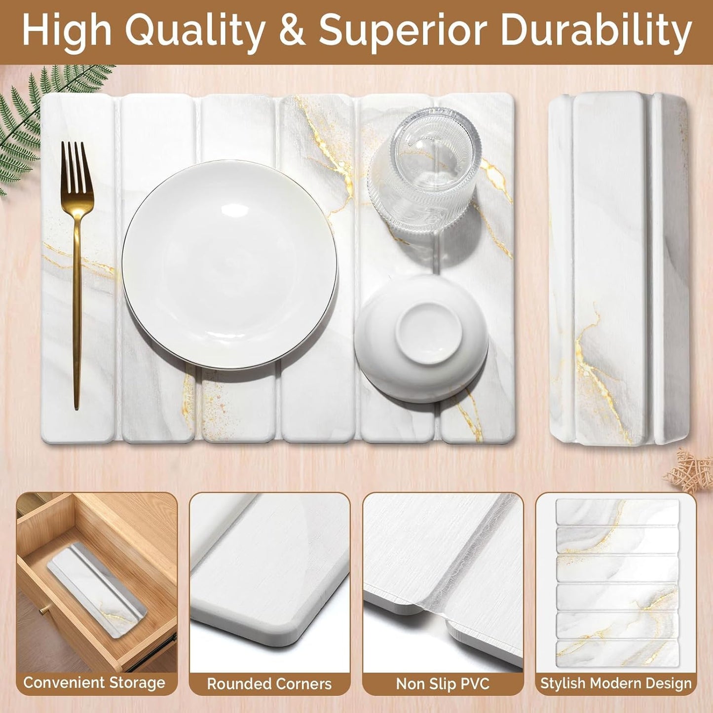 2 PCS Stone Dish Drying Mat for Kitchen Counter,Quick Dry Stone Dishes Mats,Marbled Water Absorbing