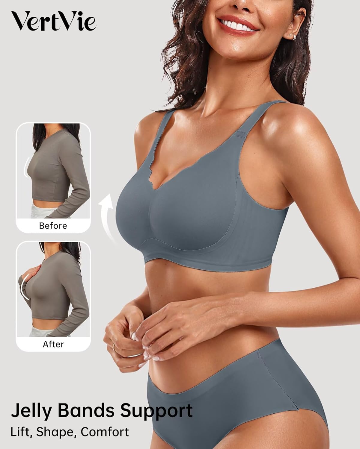 Vertvie Womens Seamless Bras No Underwire Supportive Wireless Push Up Full Coverage Bralette
