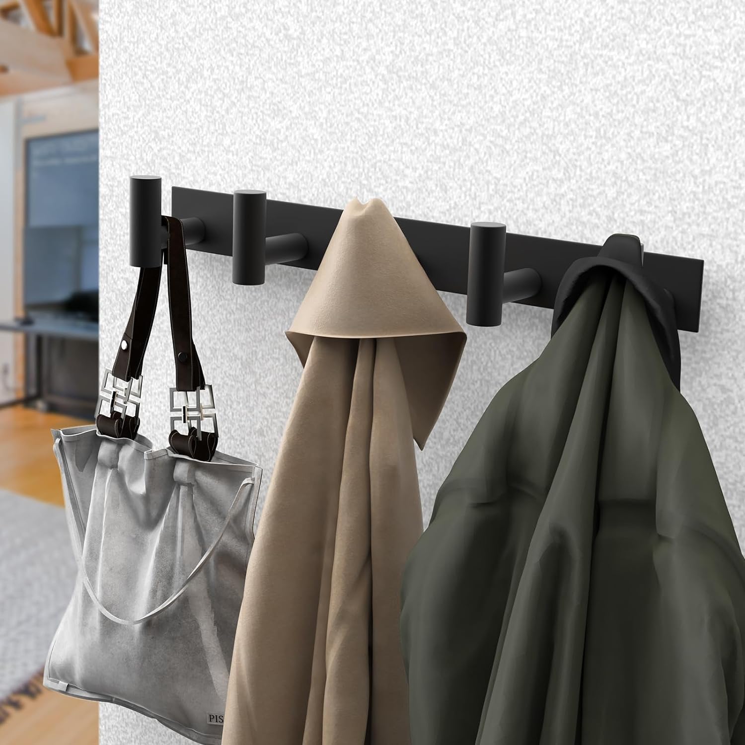 PMMASTO Coat Rack Wall Mounted, 5 "T Shaped Wall Hooks for Hanging, Heavy Duty Stainless Steel Coat