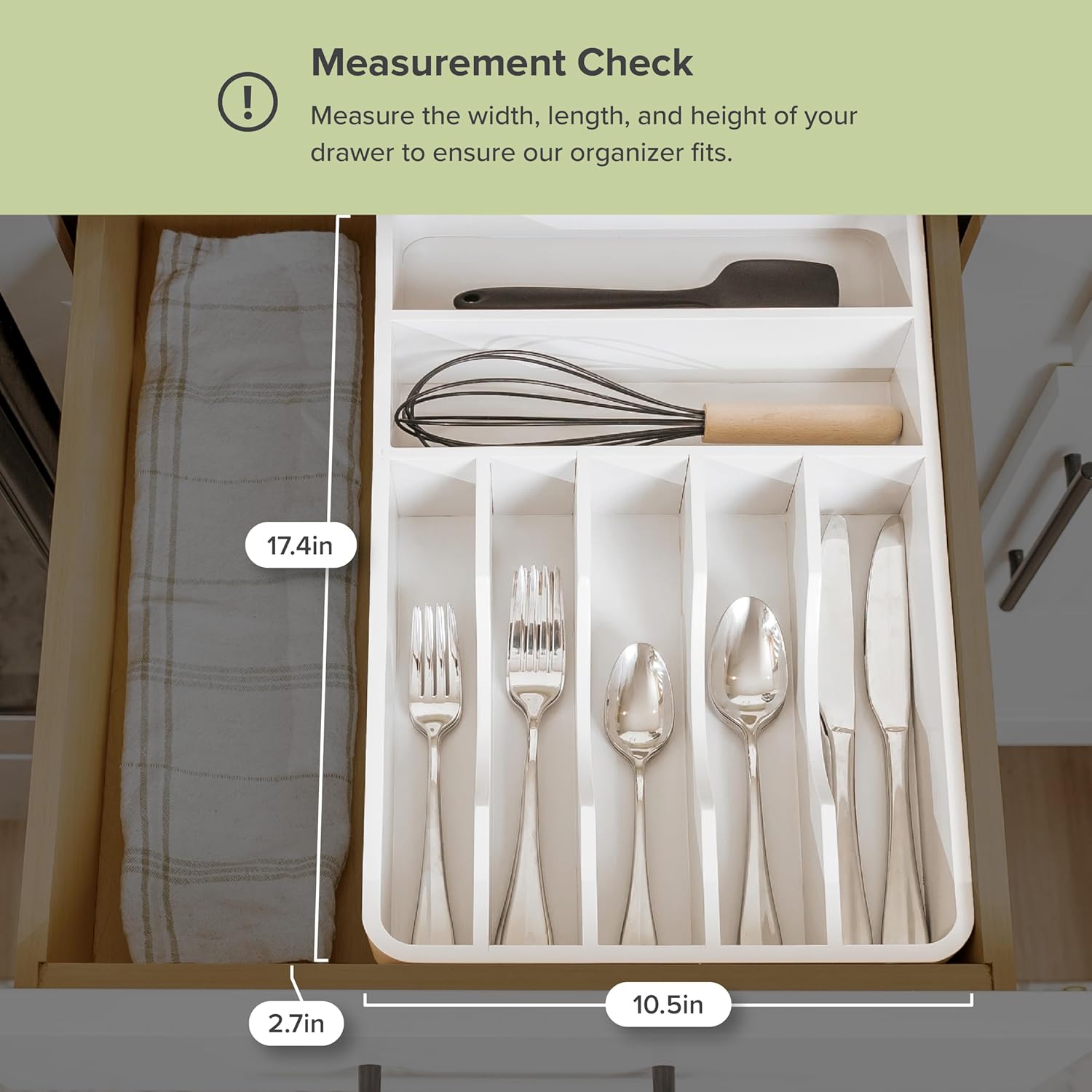 KitchenEdge Silverware Organizer - Cutlery, Flatware, and Utensil Holder for Kitchen Drawers, Fixed