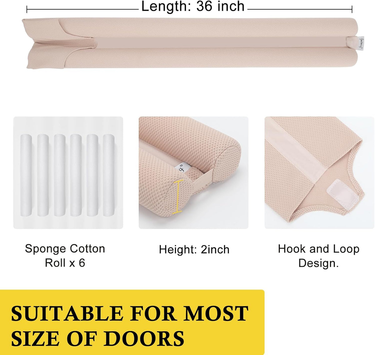 fowong Door Draft Stopper 30" to 36" Adjustable Draft Stopper for Bottom of Doors, Soundproofing