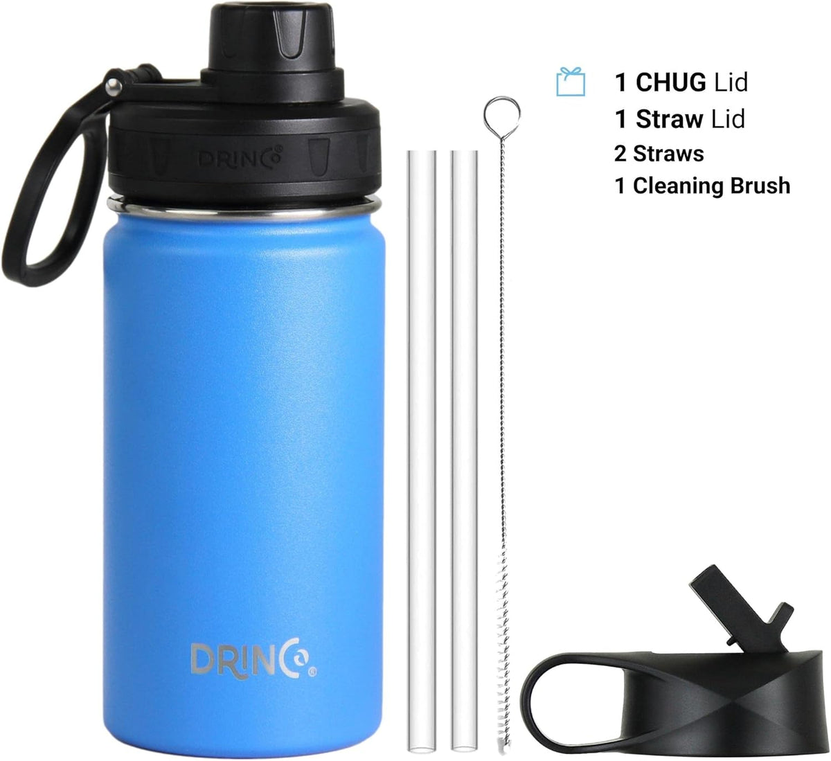 DRINCO Stainless Steel Water Bottle Spout Lid Vacuum Insulated Double Wall Water Bottle Wide Mouth