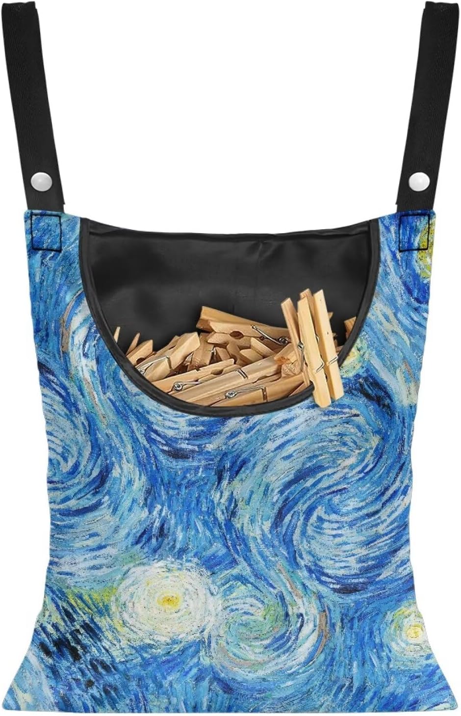 Clothes Pin Bag Clothespin Storage 14.5x12in - Creative Starry Night Print Oversized Windproof Bag