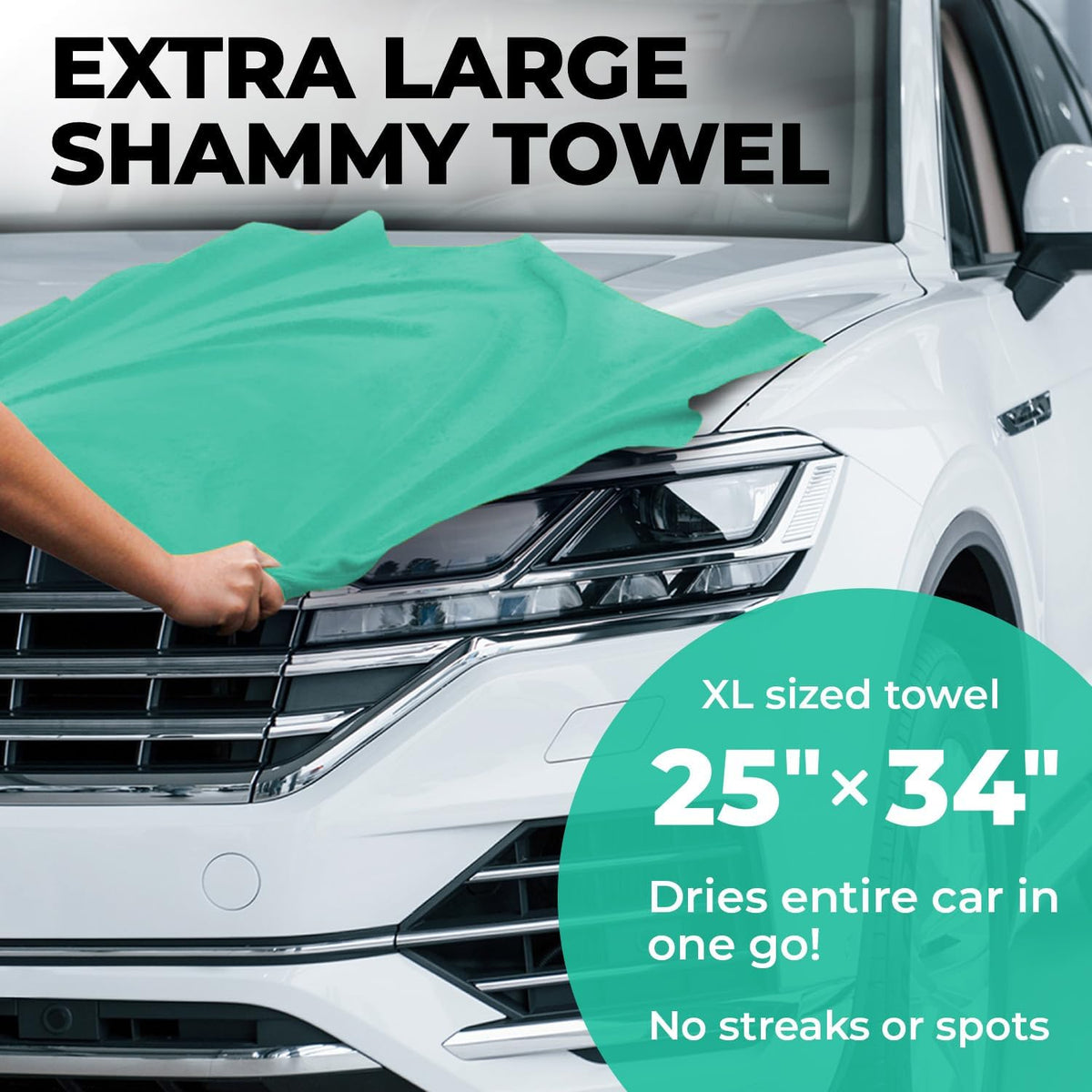 Premium XL Shammy Towel for Car - 34”x25” - Super Absorbent Chamois Cloth - Spots & Scratch-Free