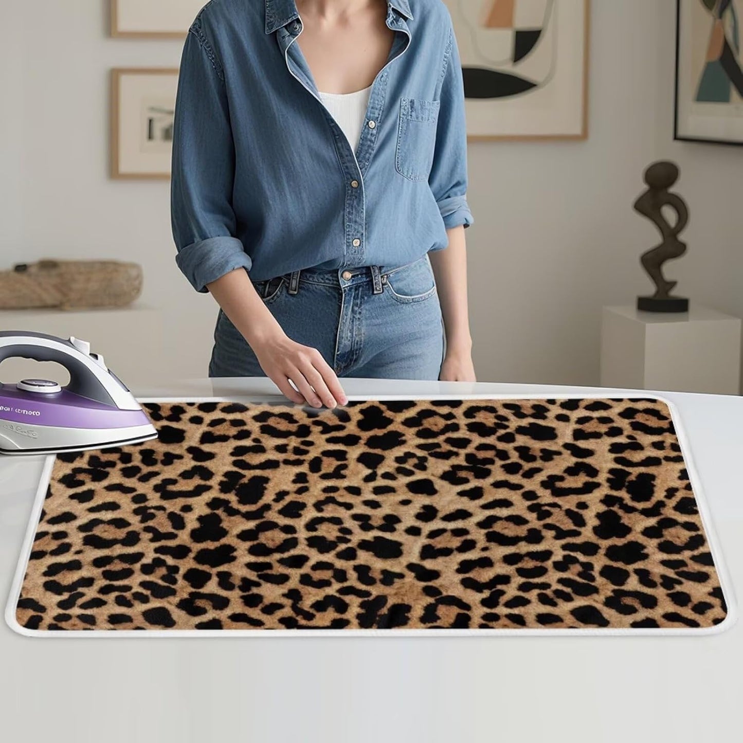 Leopard Print Iron Mat Blanket Travel Foldable Ironing Pad Fabric Ironing Board Cover for Top of