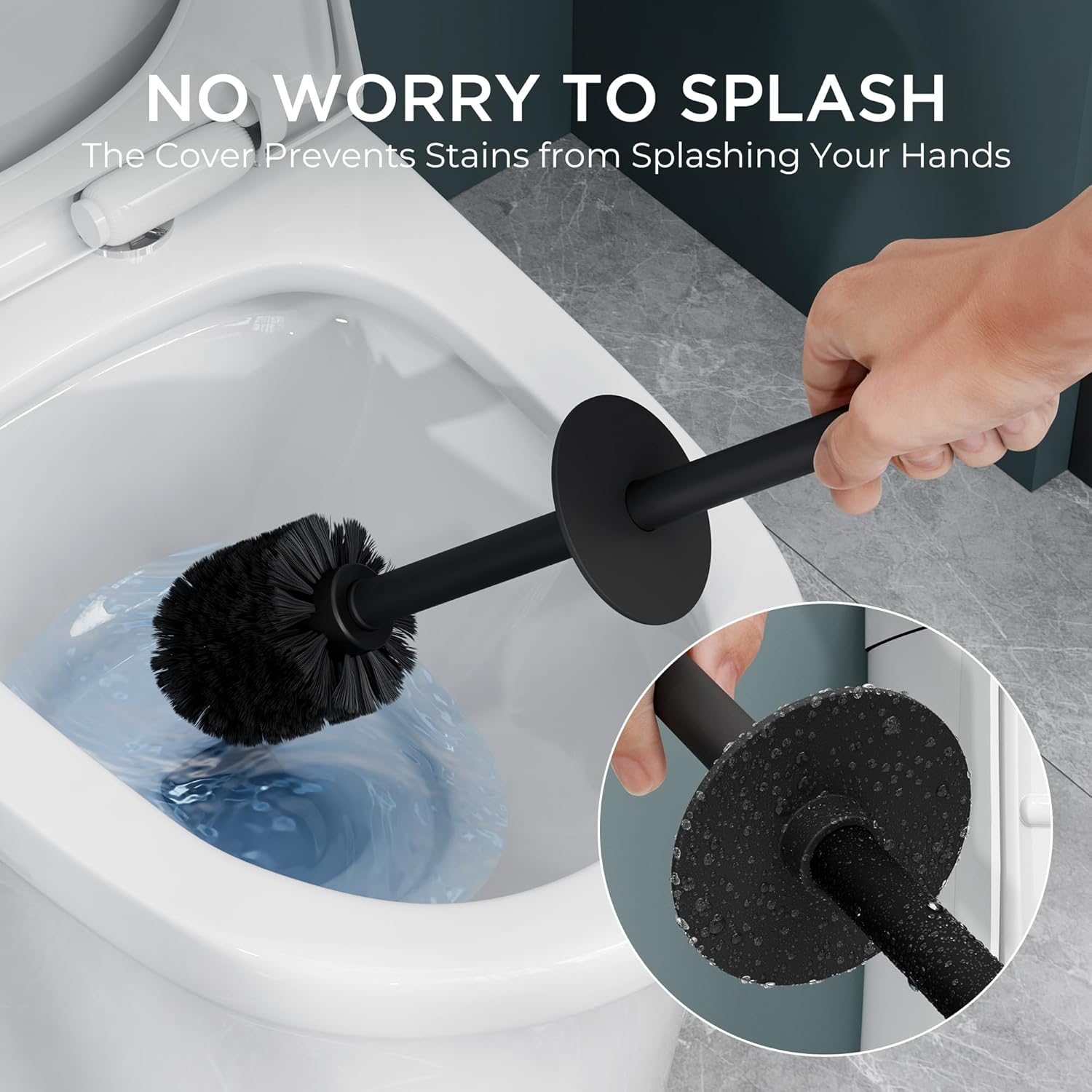 FORIOUS Toilet Brush and Holder Set, Heavy Duty 304 Stainless Steel Base Square and Long Handle for