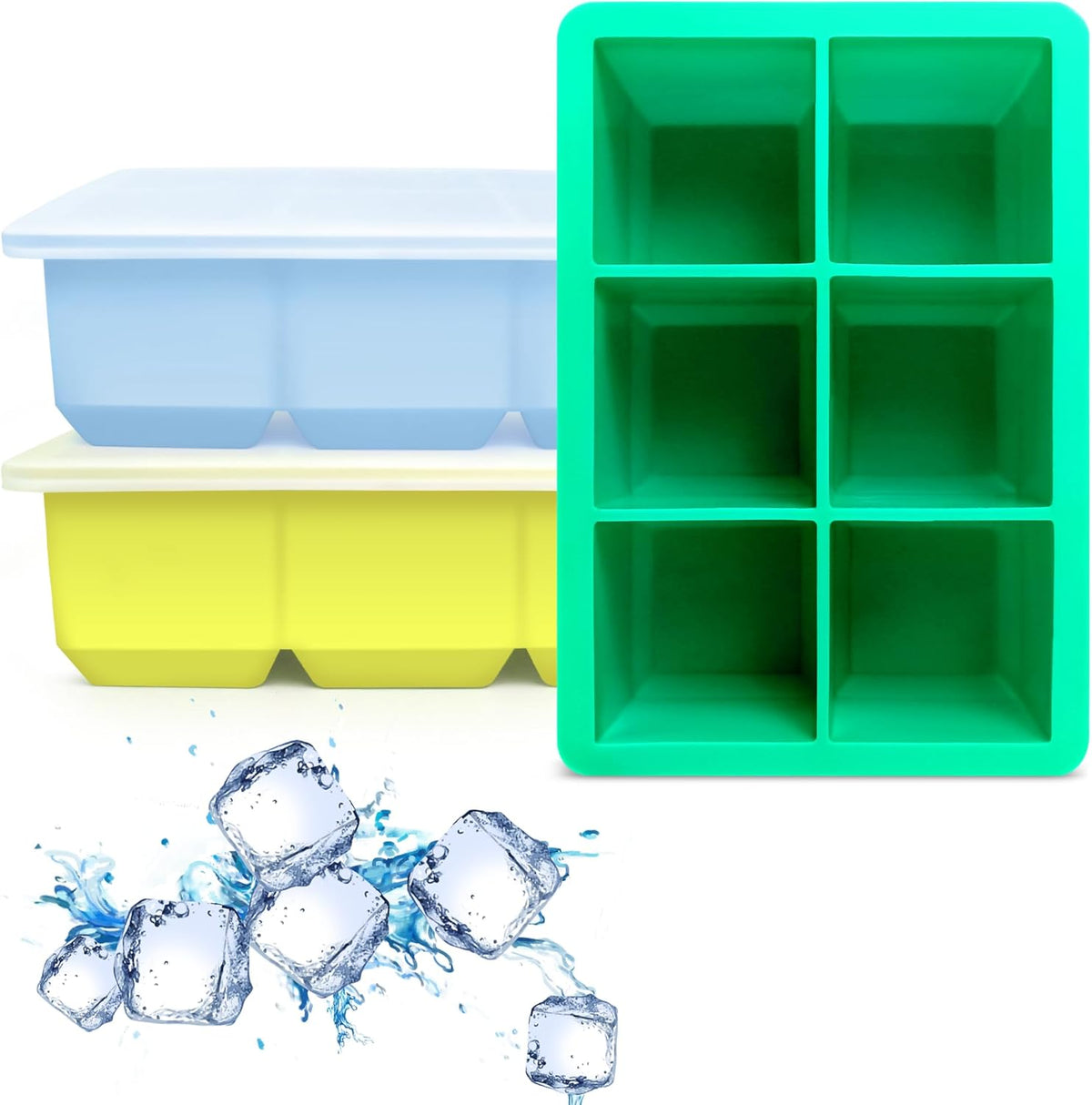 Silicone Ice Cube Trays 3 Pack - Large Size Silicone Ice Cube Molds with Leak Proof Removable Lid