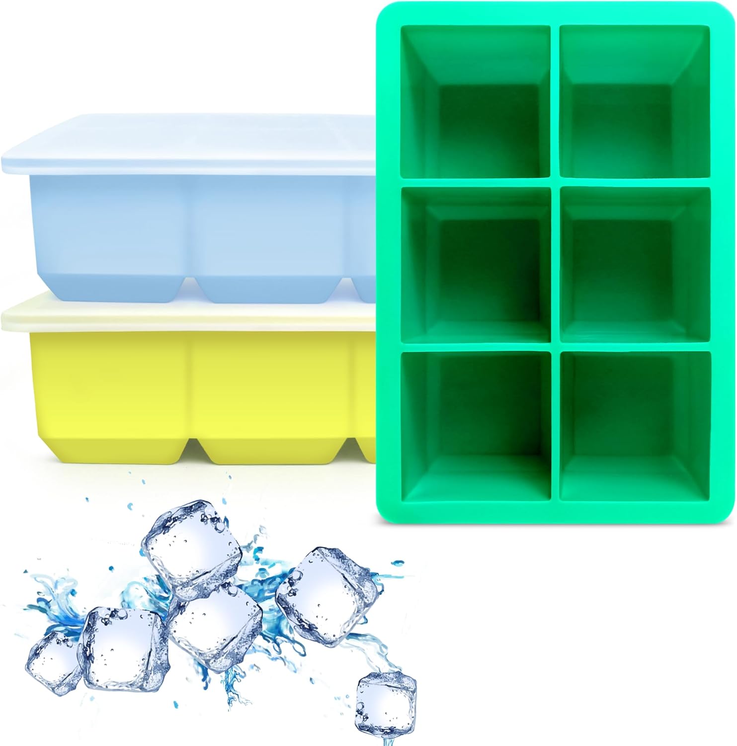 Silicone Ice Cube Trays 3 Pack - Large Size Silicone Ice Cube Molds with Leak Proof Removable Lid