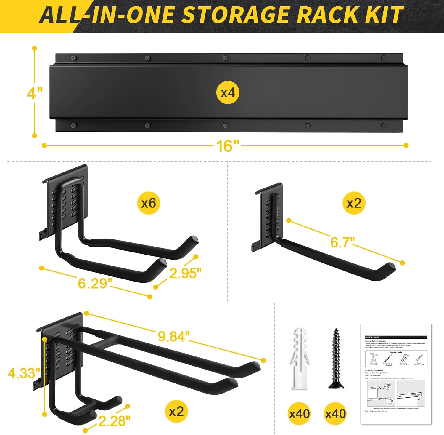 64 Inches Garage Storage, Garage Organization, Wall Mount Garden Tool Organizer, Max 620lbs