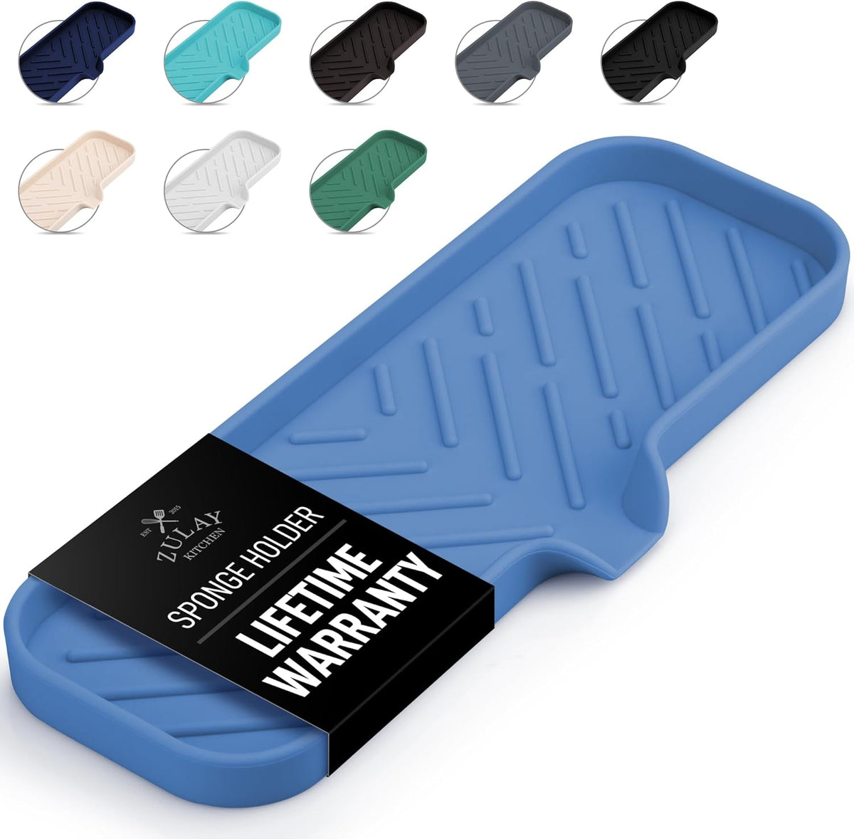 Zulay Large Silicone Sponge Holder (12x4) – Flexible Sink Organizer Tray for Kitchen & Bathroom