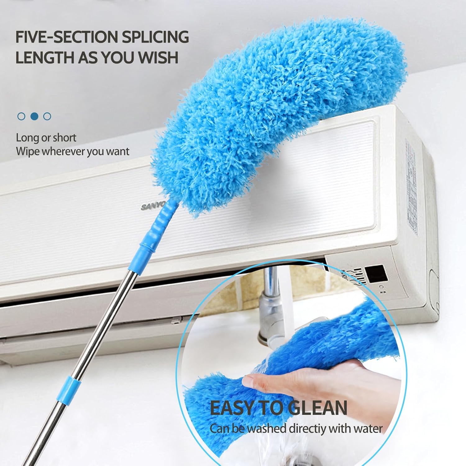 Ceiling Fan Cleaner Duster Reusable Microfiber Removable Duster with Extension Pole Adjusts 12 to