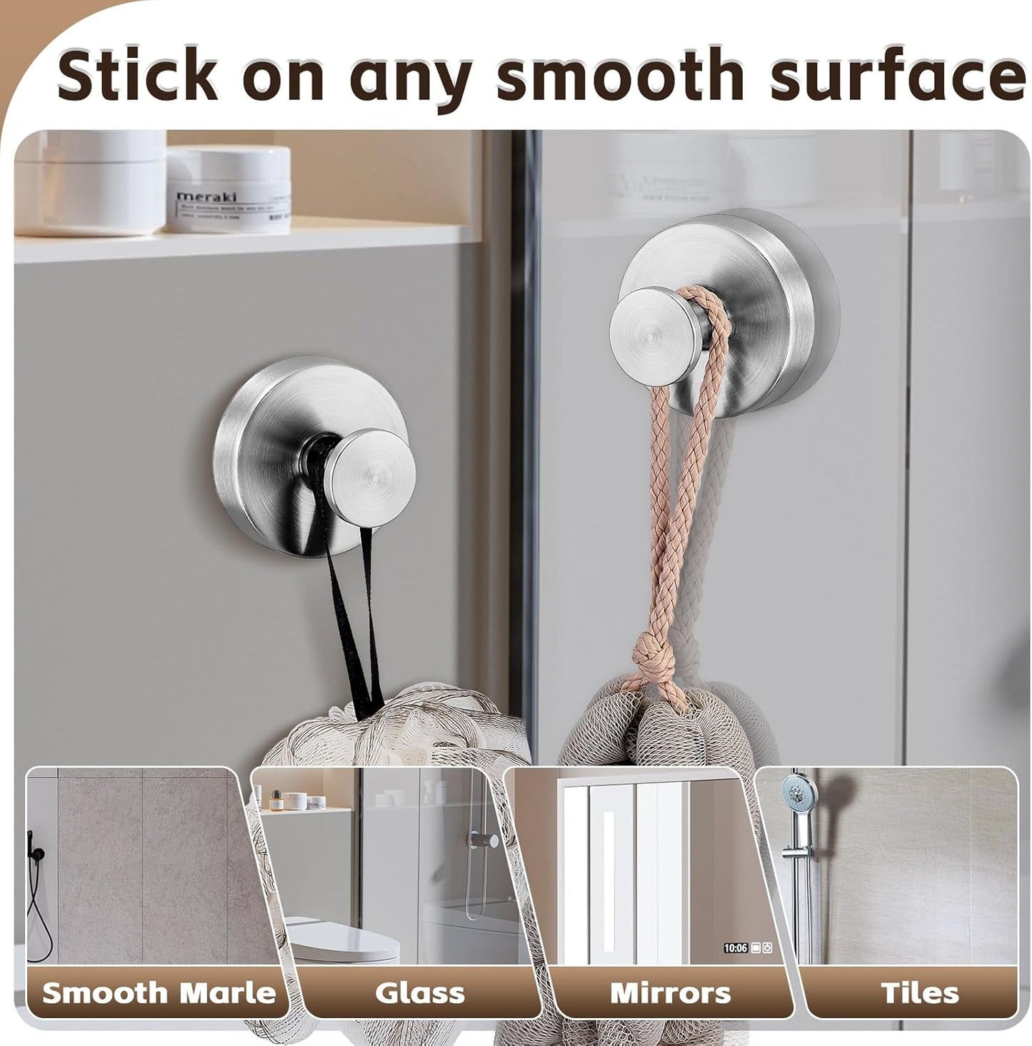 Reusable Heavy Duty Suction Cup Hooks for Kitchen/Bathroom/Shower - Wet-Proof Hooks for Towels