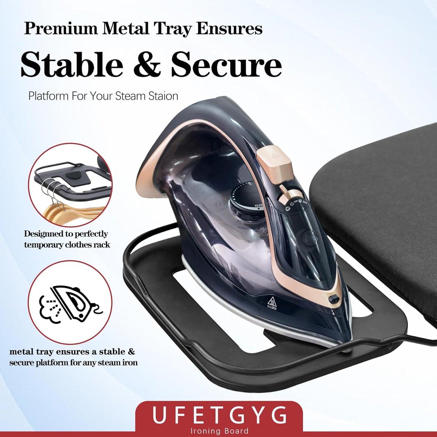 Ironing Board, Metal Panel Iron Board |43" X 13" W/with Iron Rest | Full Metal Construction| Height