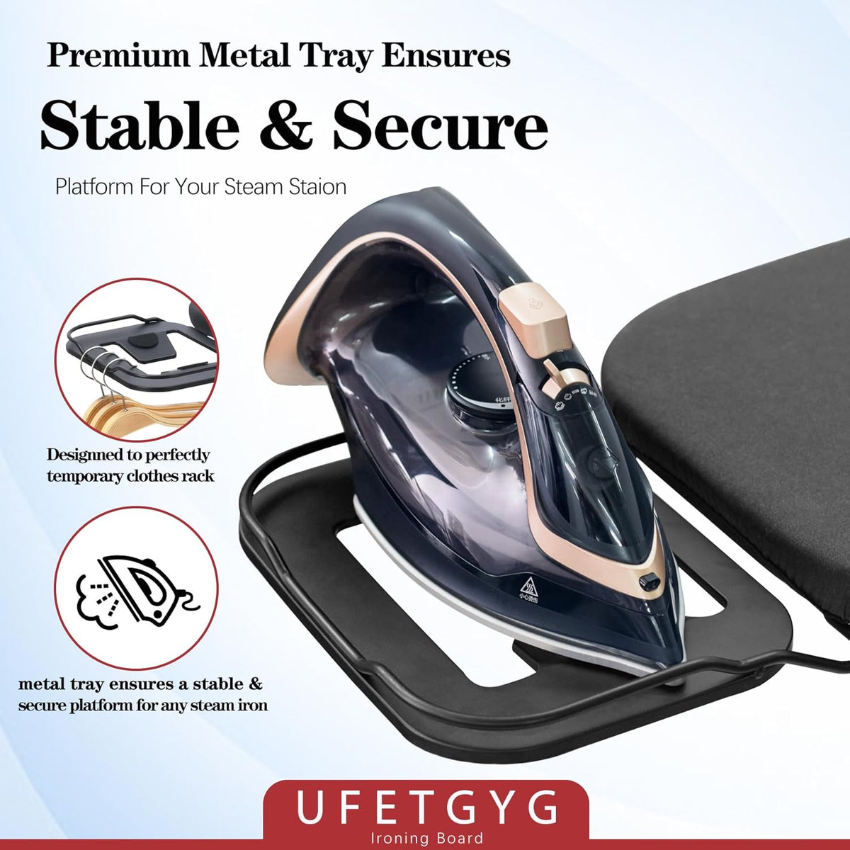 Ironing Board, Metal Panel Iron Board |43" X 13" W/with Iron Rest | Full Metal Construction| Height