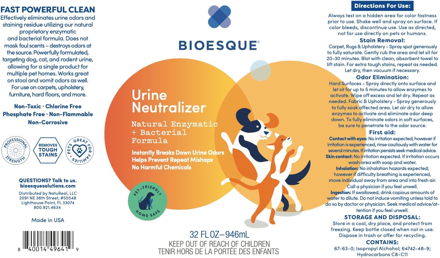Bioesque Urine Neutralizer, Pet-Friendly Natural Enzymatic & Bacterial Formula, Instantly Breaks