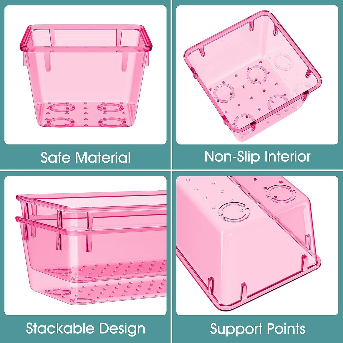 WOWBOX 25 PCS Plastic Drawer Organizer Set, 4 Sizes Desk Drawer Divider Organizers and Storage Bins