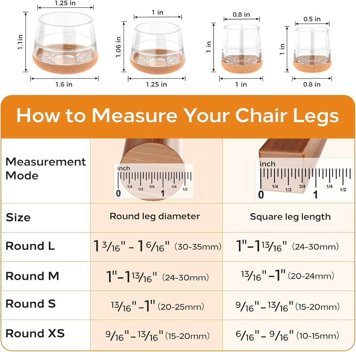 24 PCS Silicone & Felt Chair Leg Floor Protectors for Hardwood Floors - Furniture Pads, Chair Leg