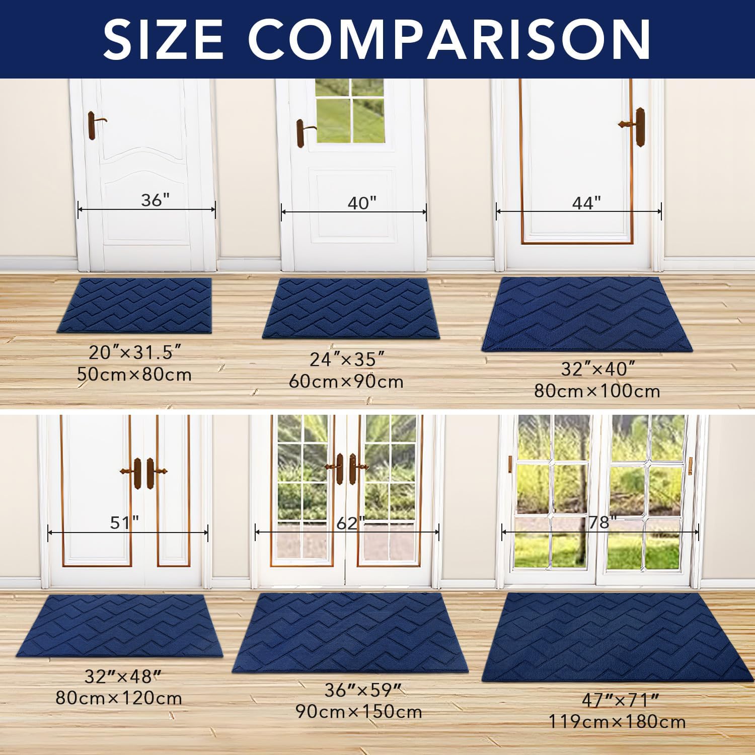 hicorfe Indoor Doormat,Front Back Door Mat TPR Backing Non Slip Mats 20"x31.5" Absorbent Resist