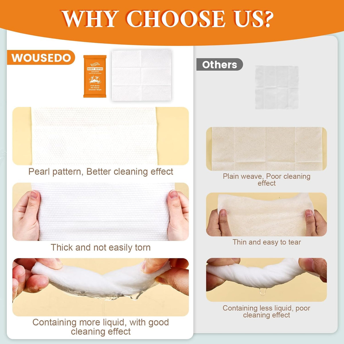 300 Pcs Ultra Thick Soft Large Body Wipes Individually Wrapped(7.87" x 9.45"),Shower Wipes for
