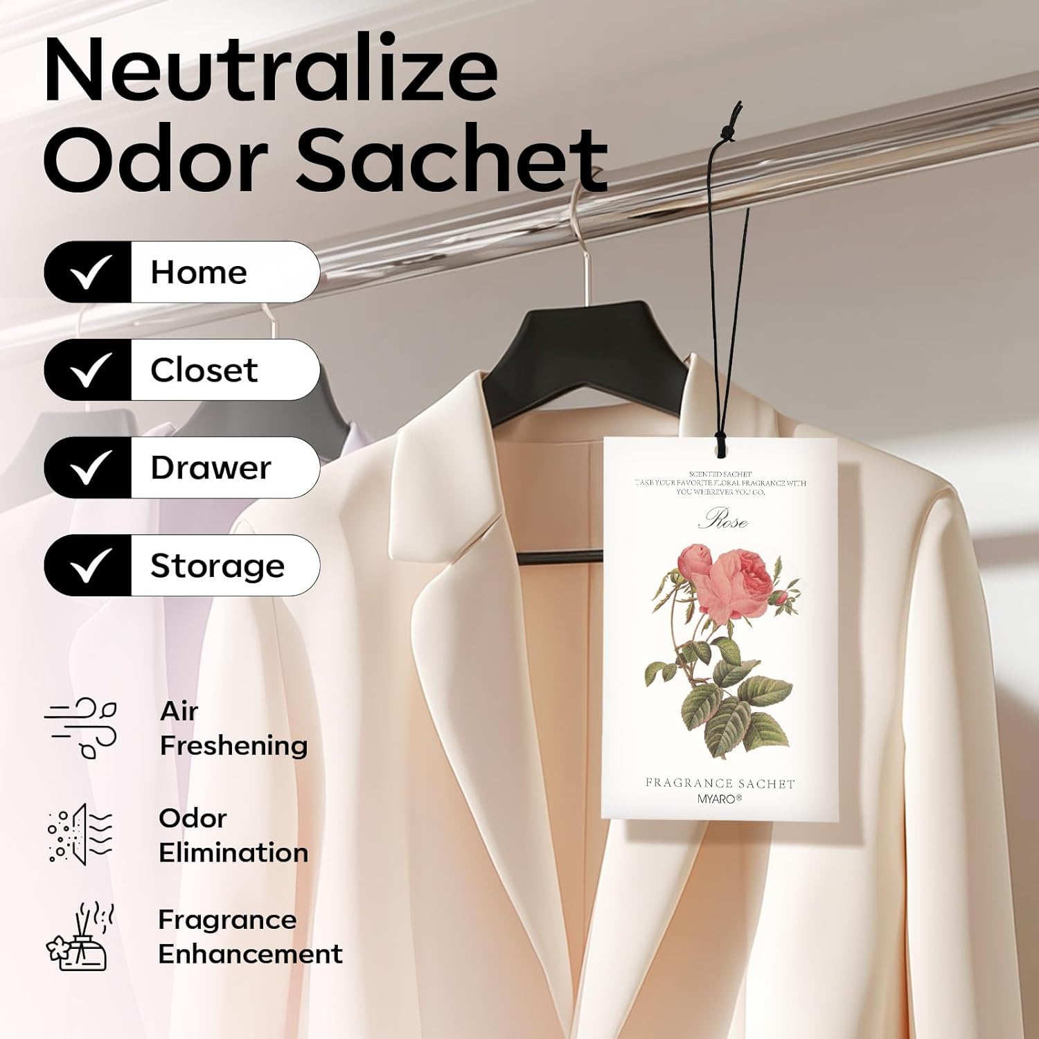 12 Pcs Rose Sachets Long Lasting Air Freshener Fragrance Potpourri Bags Odor Eliminator for Home